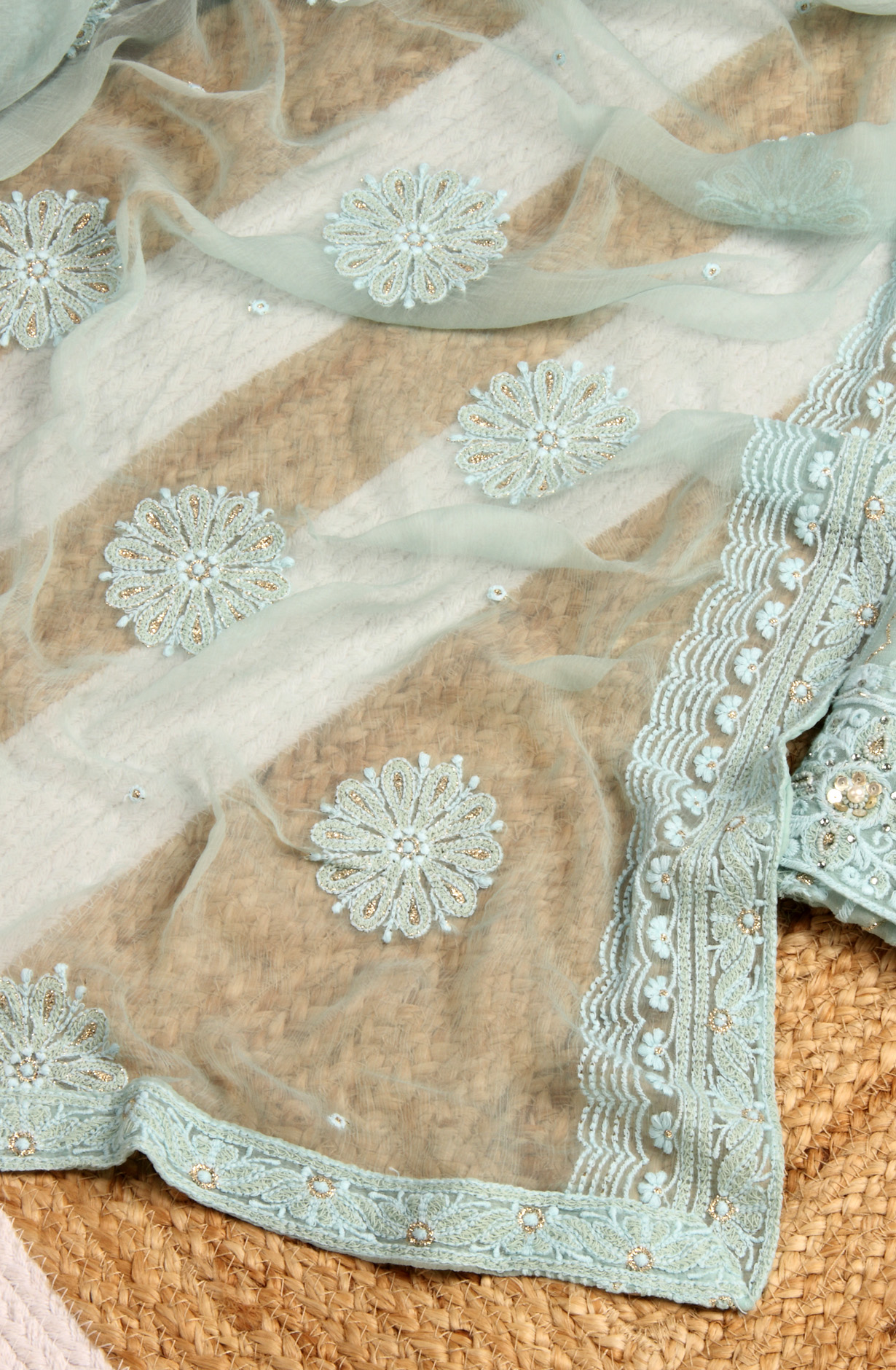 Sky Blue Georgette Embroidered Salwar Kameez with Chiffon Dupatta - 693-ATD18024E