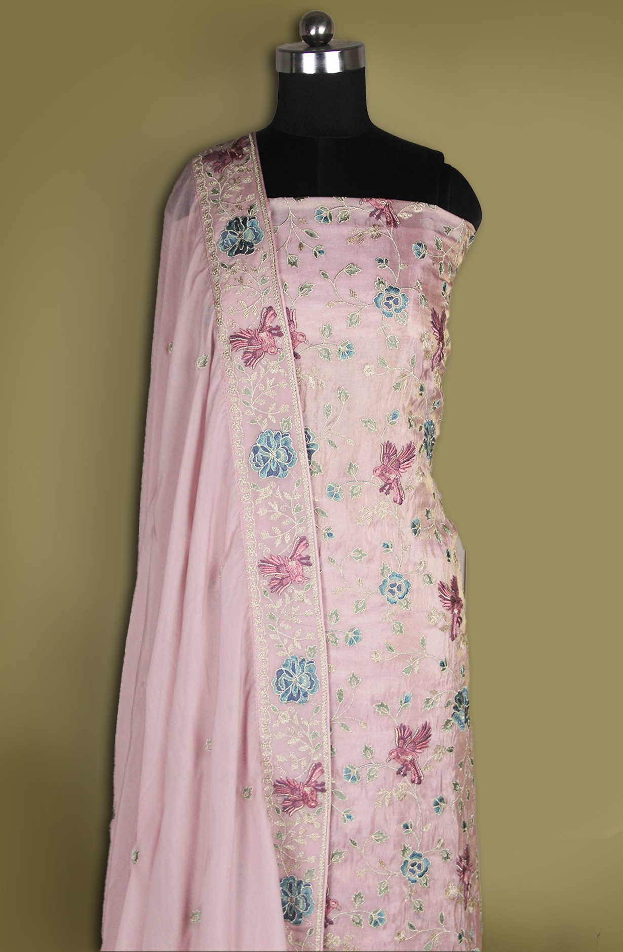 Grey Silk Suit with Multi Embroidery Work- 693-BGF61058A