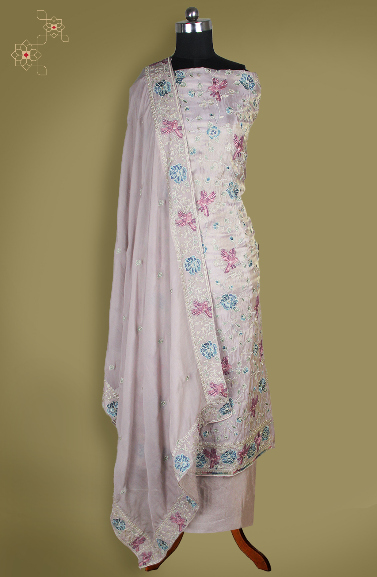 Grey Silk Suit with Multi Embroidery Work- 693-BGF61058A