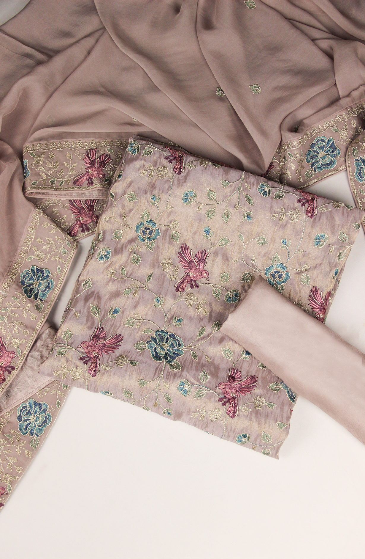 Grey Silk Suit with Multi Embroidery Work- 693-BGF61058A