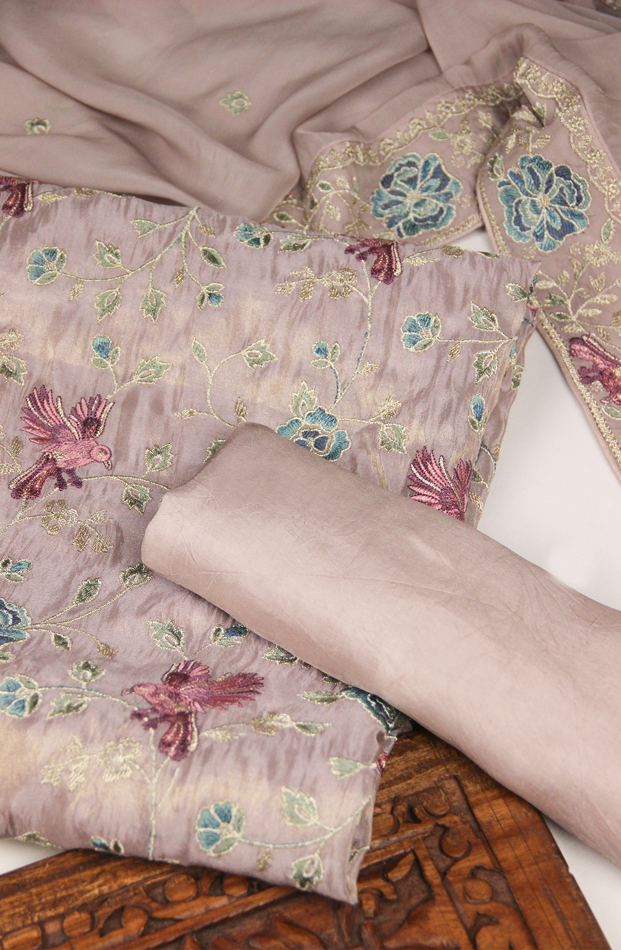 Grey Silk Suit with Multi Embroidery Work- 693-BGF61058A