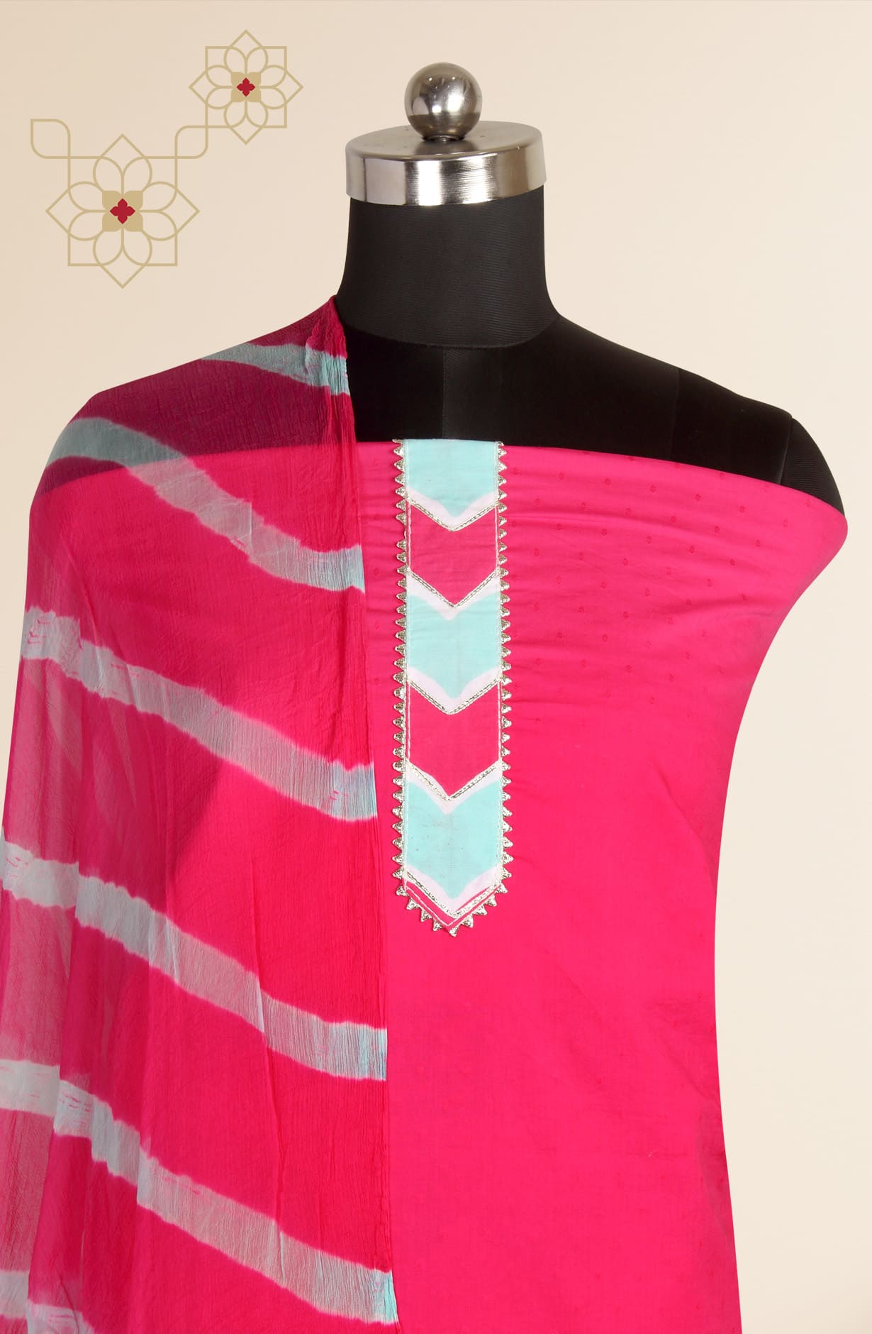 Magenta Cotton Unstitched Suit with Chiffon Dupatta - 693-CP10355