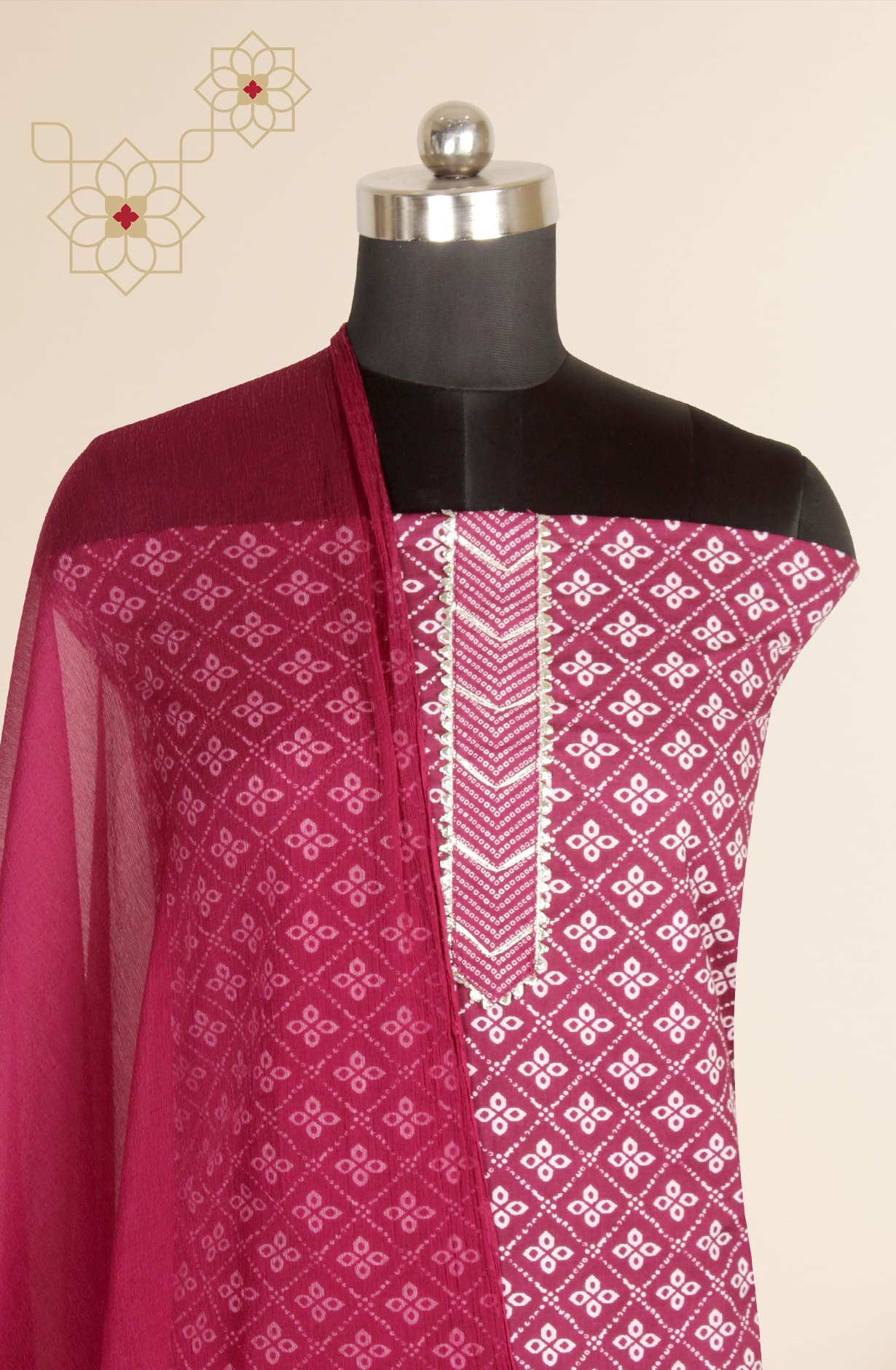 Purple White Cotton Unstitched Salwar Kameez with Chiffon Dupatta - 693-CP10390