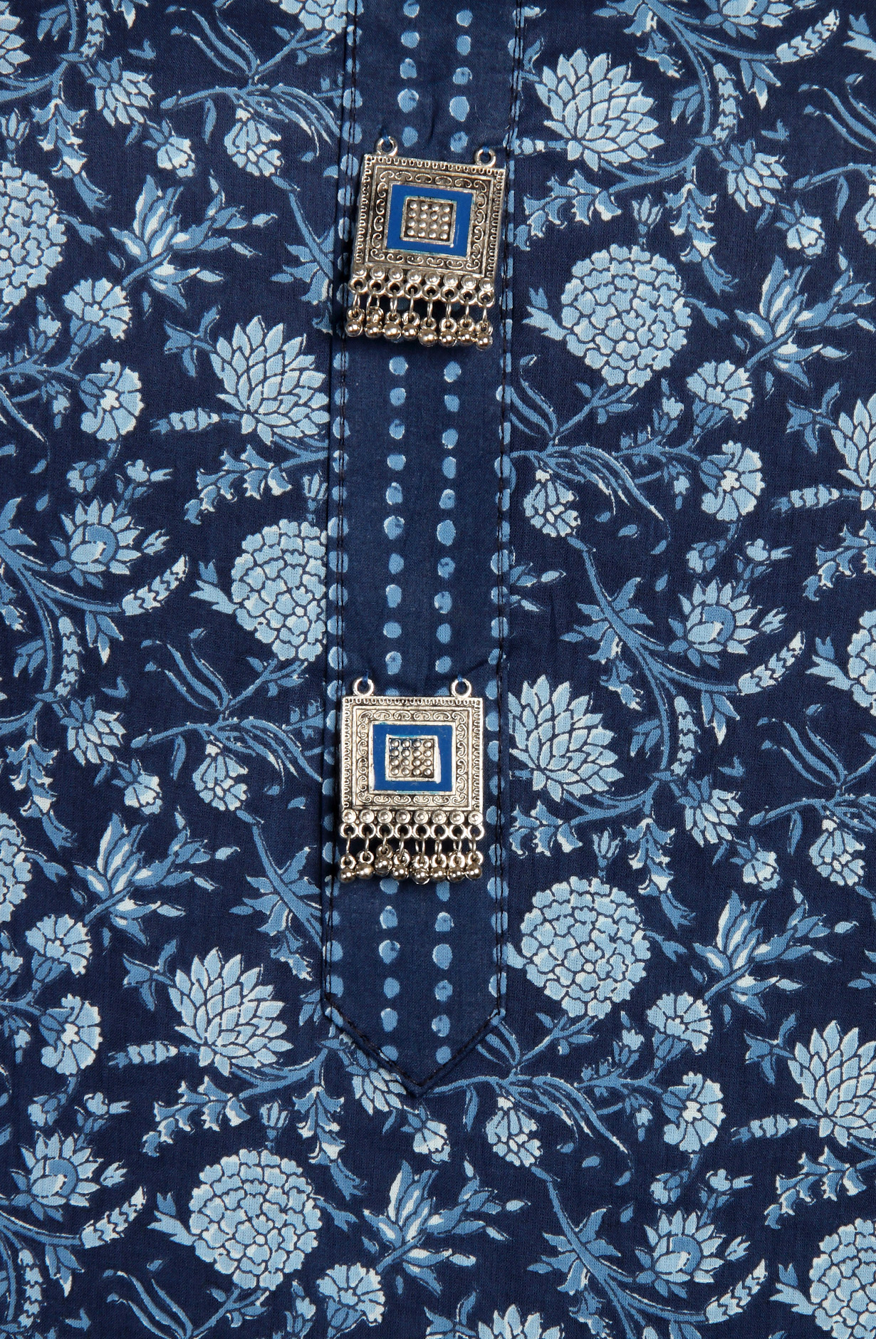 Blue Cotton Printed Salwar Suit with Chiffon Dupatta - 693-CP10602