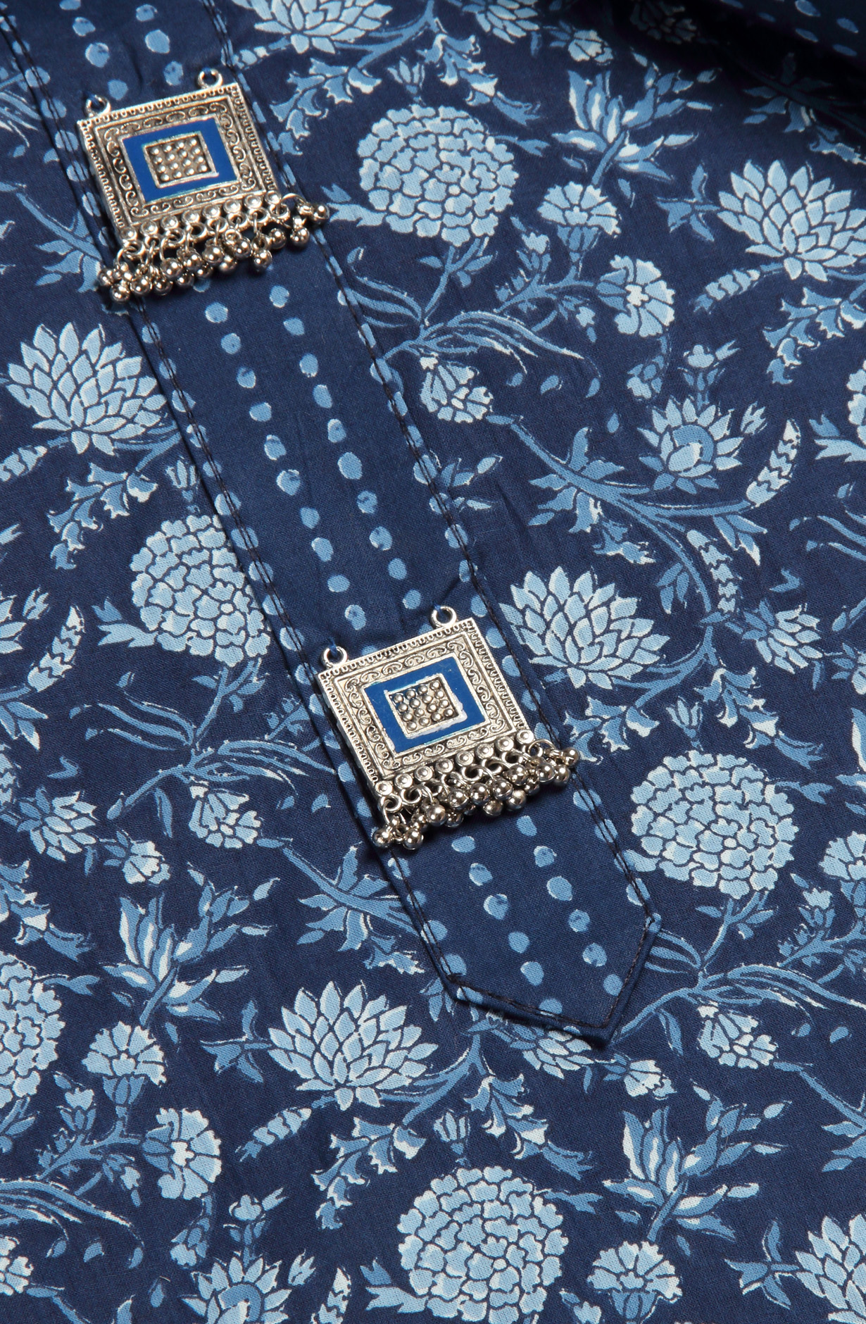 Blue Cotton Printed Salwar Suit with Chiffon Dupatta - 693-CP10602