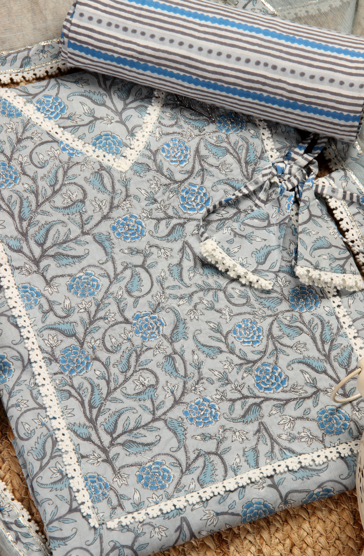 Grey Cotton Printed Unstitched Salwar Suit with Chiffon Dupatta - 693-CP10644