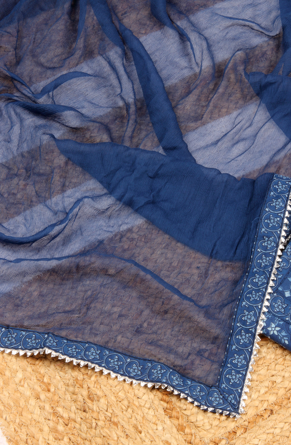 Blue Cotton Angrakha Salwar Suit with Chiffon Dupatta - 693-CP10670