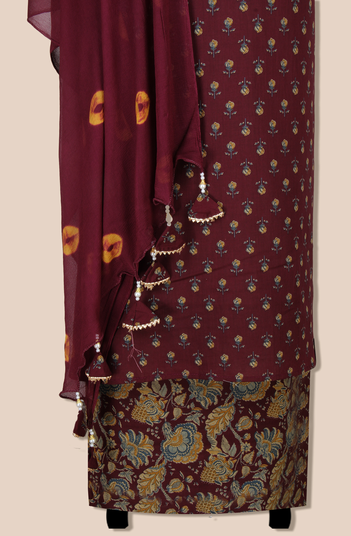 Maroon Cotton Unstitched Printed Salwar Suit with Chiffon Dupatta - 693-JDF2303