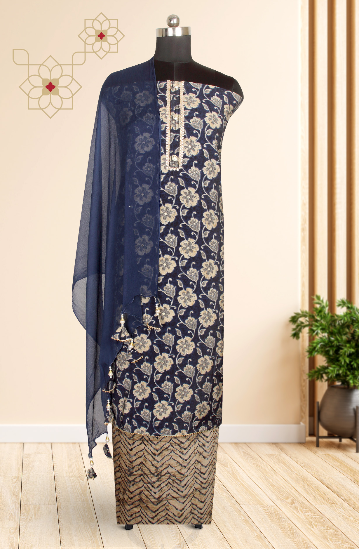 Blue Modal Unstitched Salwar Kameez with Chiffon Dupatta - 693-JDF2434