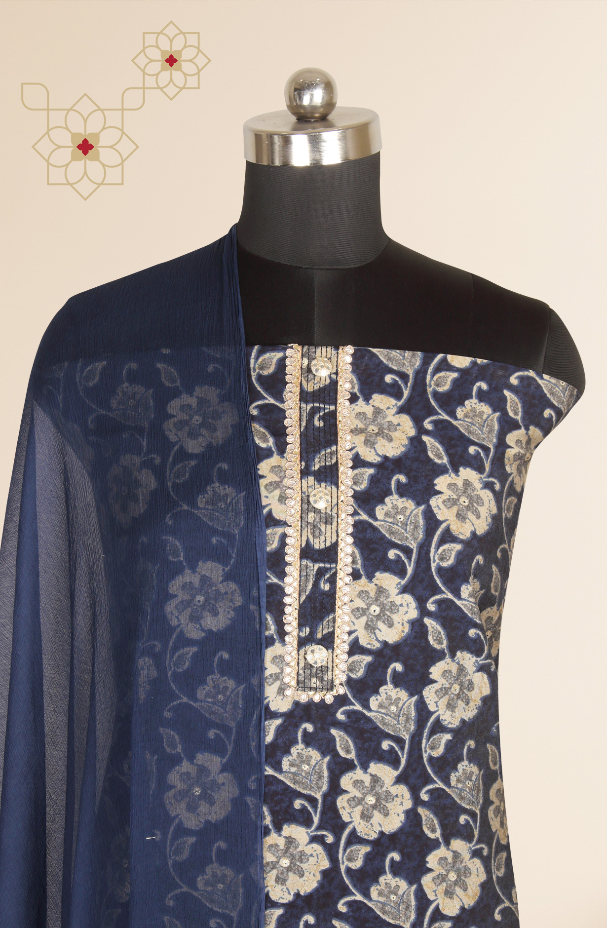 Blue Modal Unstitched Salwar Kameez with Chiffon Dupatta - 693-JDF2434