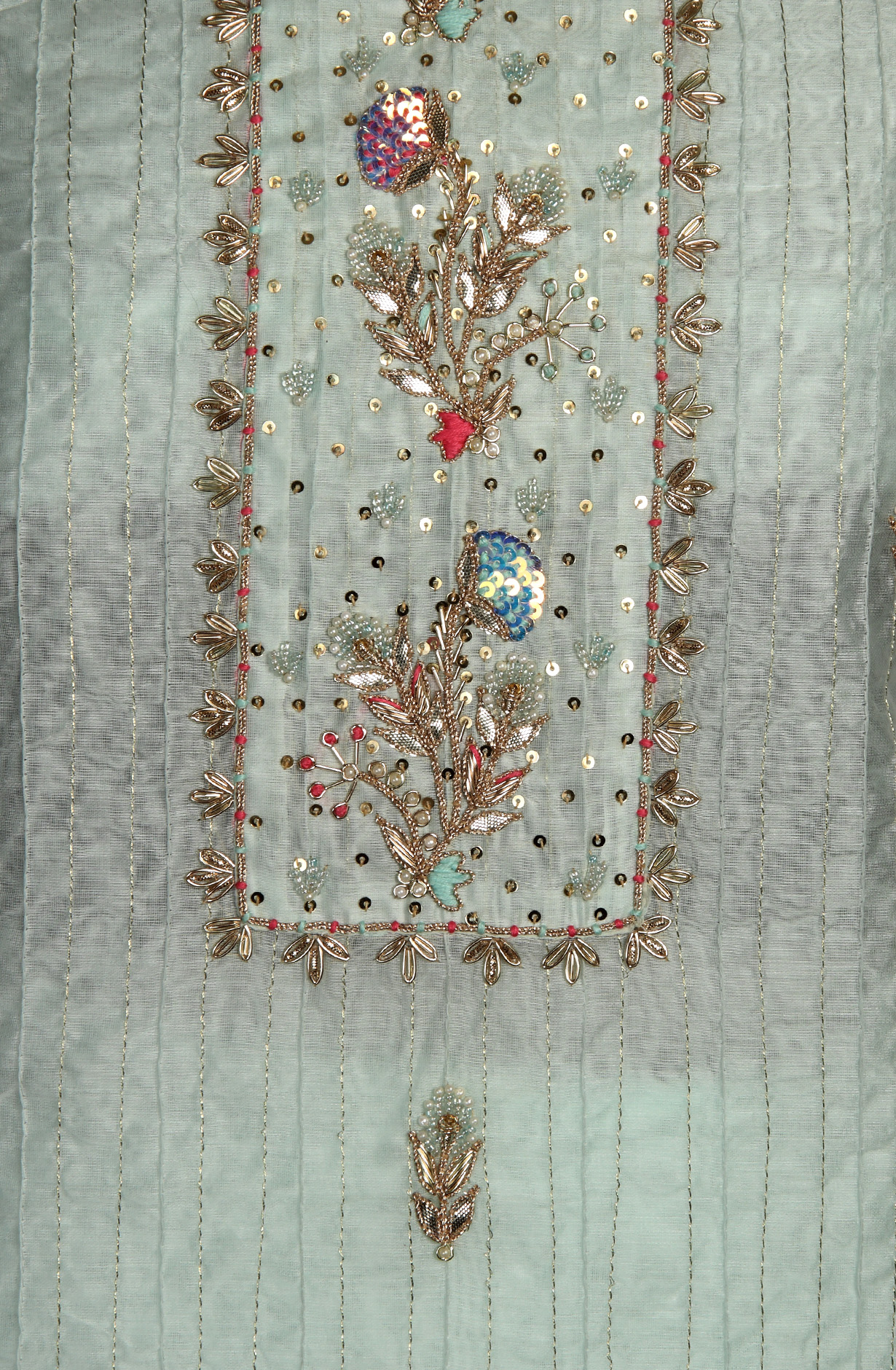 Sea Green Chanderi Designer Salwar Suit with Chiffon Dupatta - 693-JDF2645