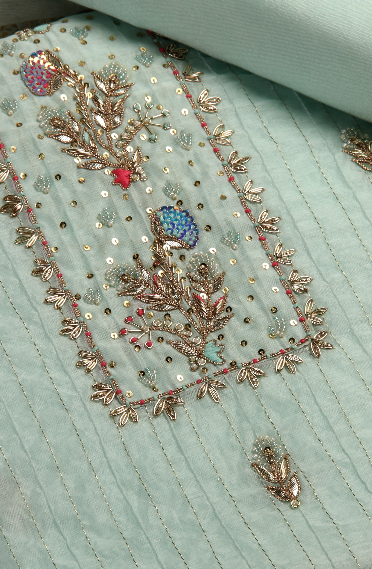 Sea Green Chanderi Designer Salwar Suit with Chiffon Dupatta - 693-JDF2645