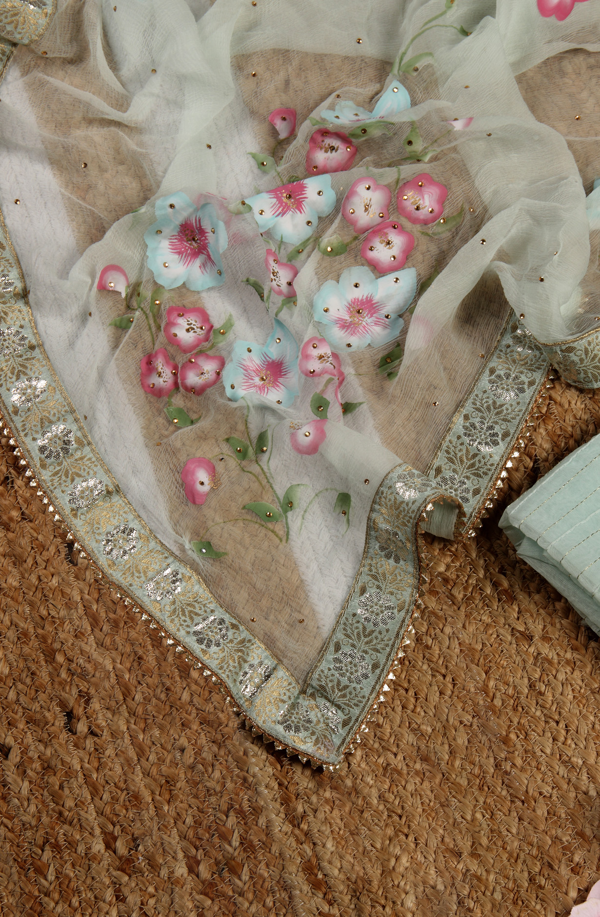 Sea Green Chanderi Designer Salwar Suit with Chiffon Dupatta - 693-JDF2645