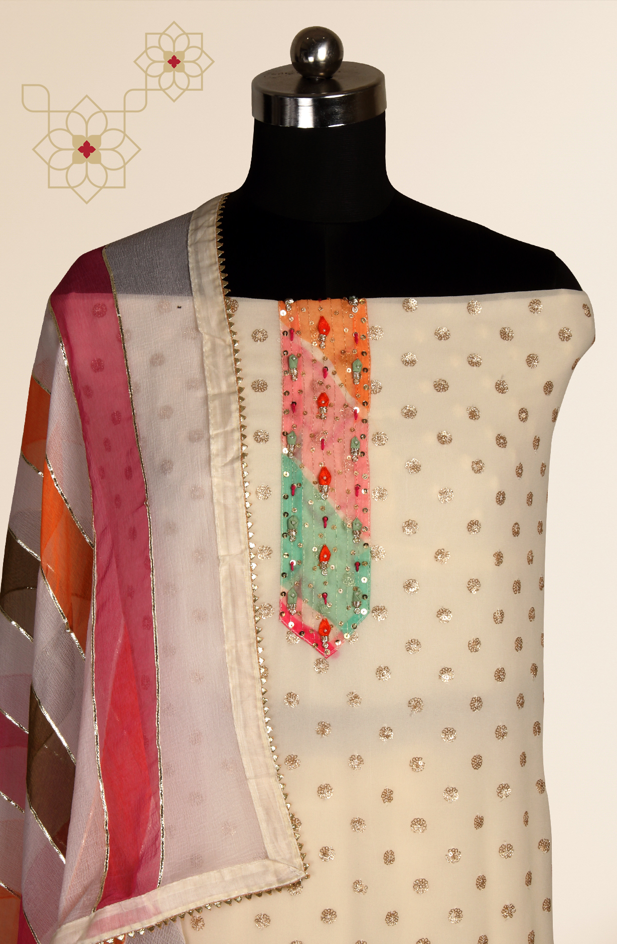 Cream Designer Georgette Salwar Kameez with Chiffon Dupatta - 693-JDF2646