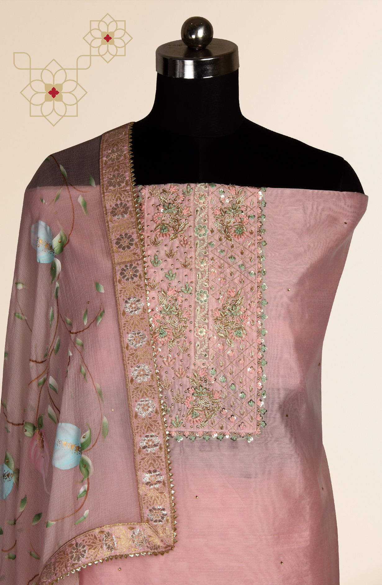 Baby Pink Chanderi Designer Salwar Suit with Chiffon Dupatta - 693-JDF2648