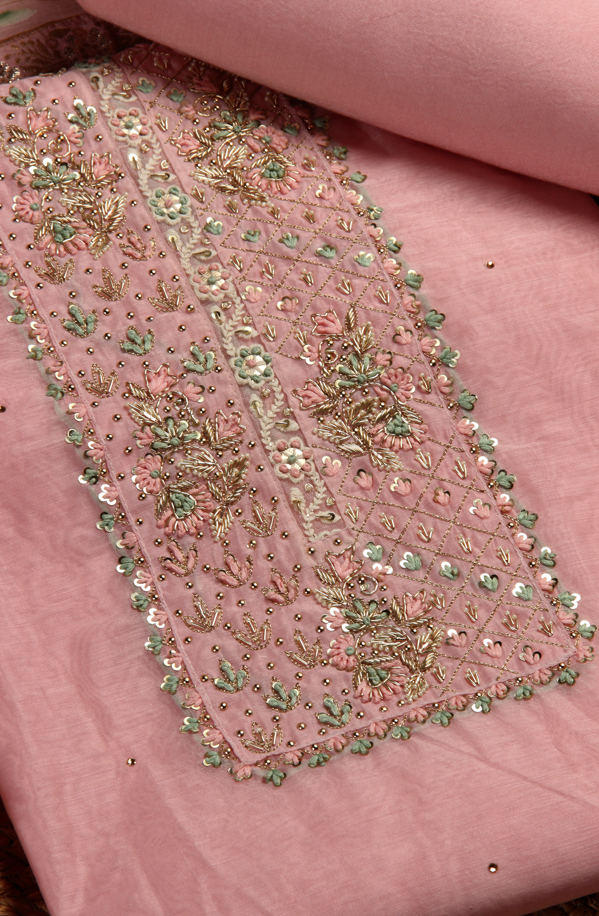 Baby Pink Chanderi Designer Salwar Suit with Chiffon Dupatta - 693-JDF2648