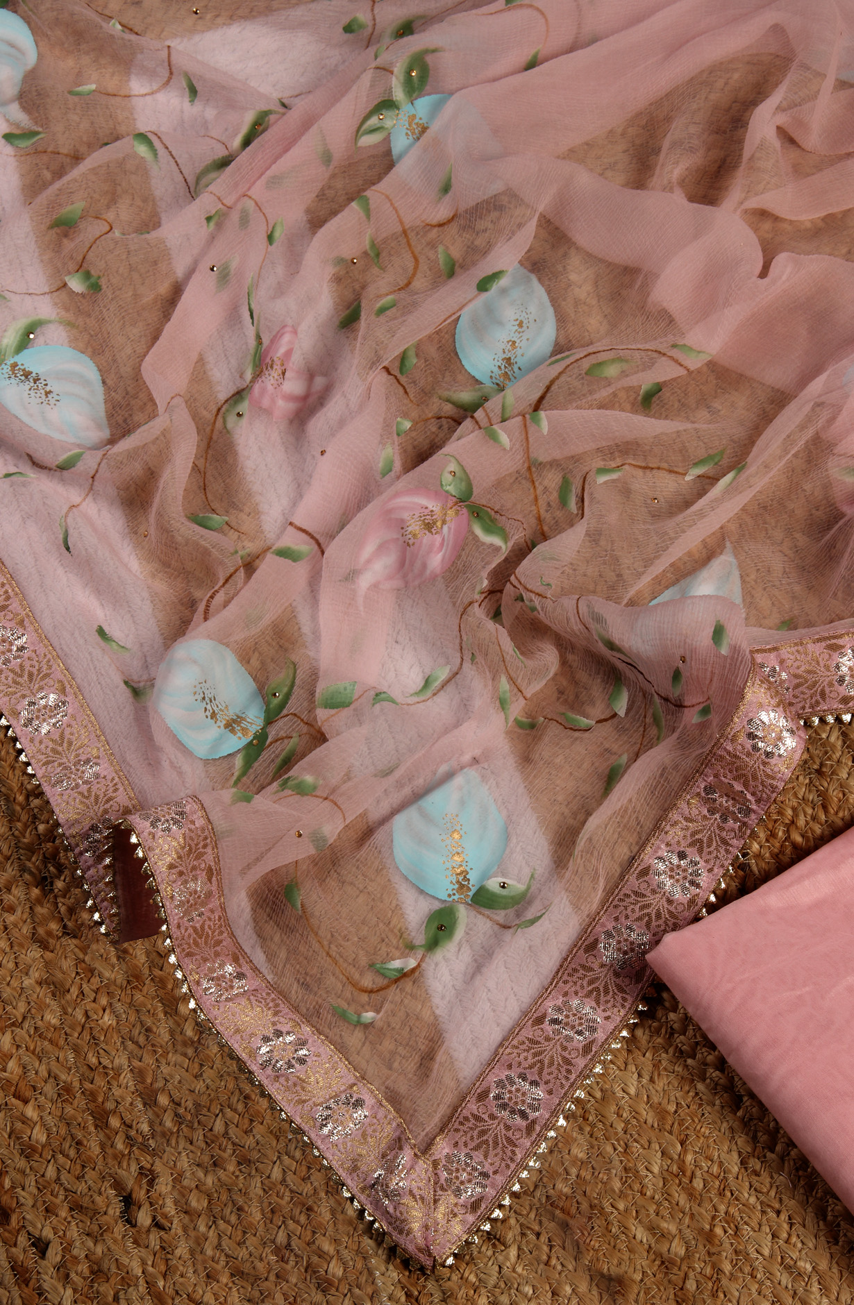 Baby Pink Chanderi Designer Salwar Suit with Chiffon Dupatta - 693-JDF2648