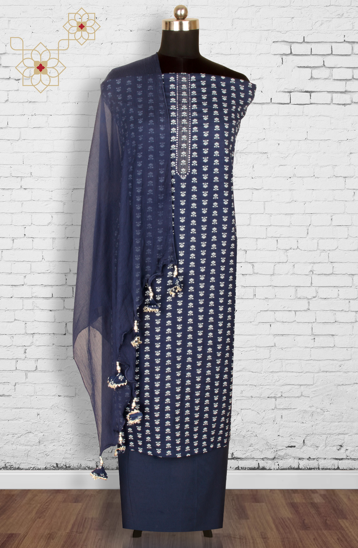Blue Cotton Unstitched Printed Salwar Dress Material - 693-JDF2663