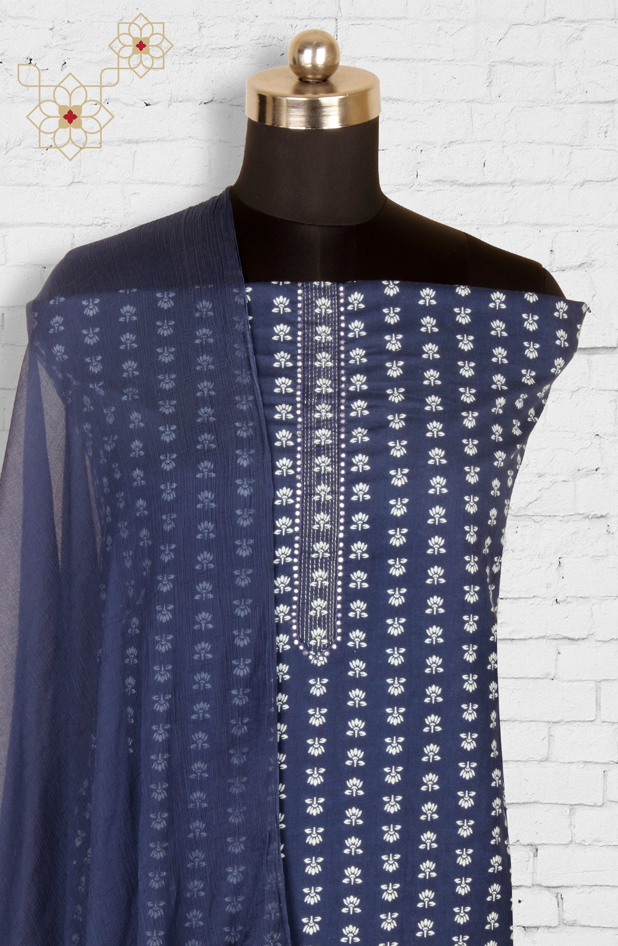 Blue Cotton Unstitched Printed Salwar Dress Material - 693-JDF2663