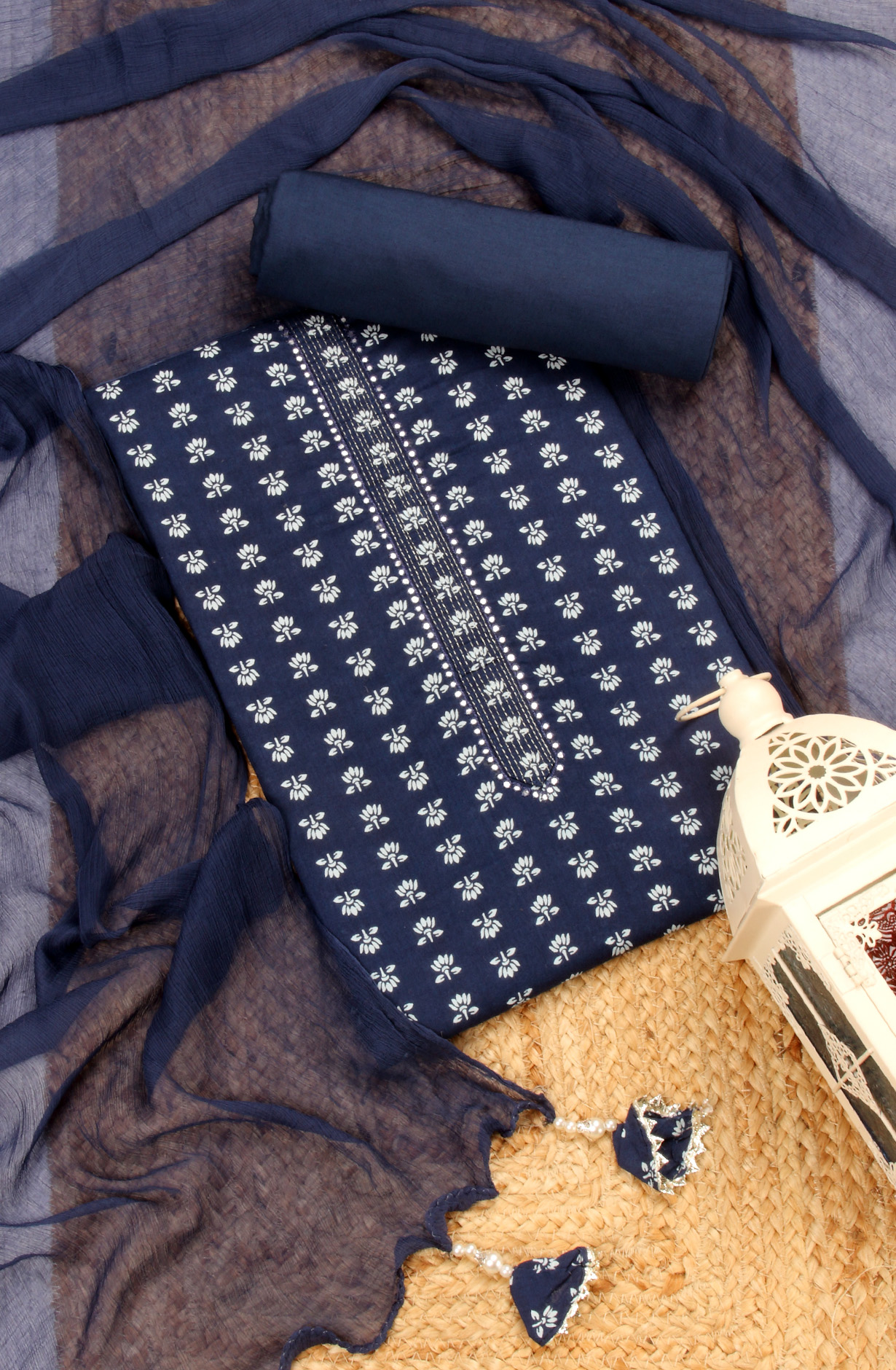 Blue Cotton Unstitched Printed Salwar Dress Material - 693-JDF2663