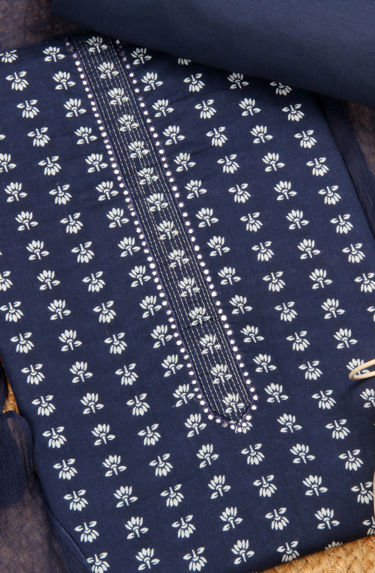 Blue Cotton Unstitched Printed Salwar Dress Material - 693-JDF2663