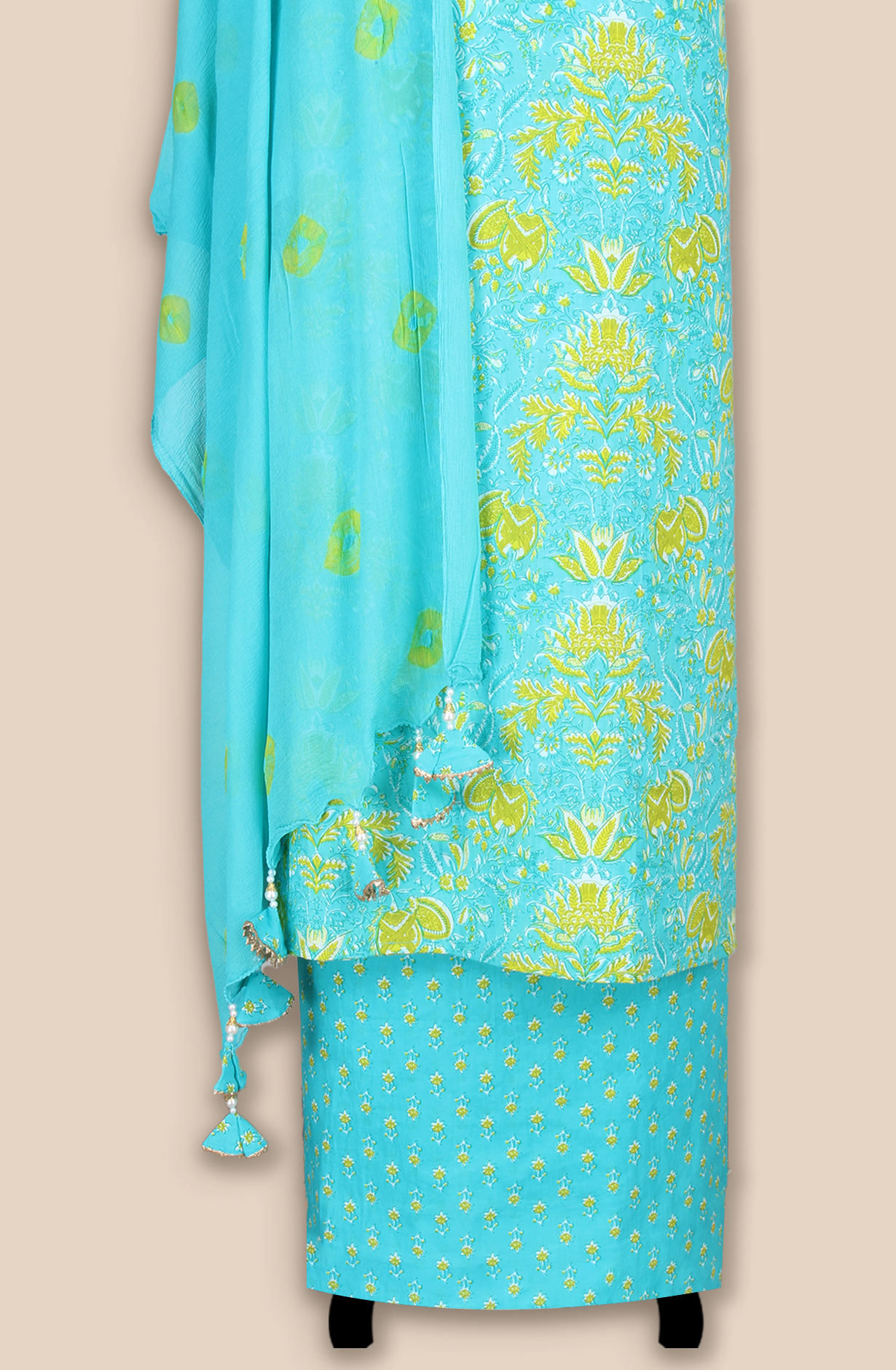 Firozi Cotton Unstitched Printed Suit with Chiffon Dupatta - 693-JDF2799