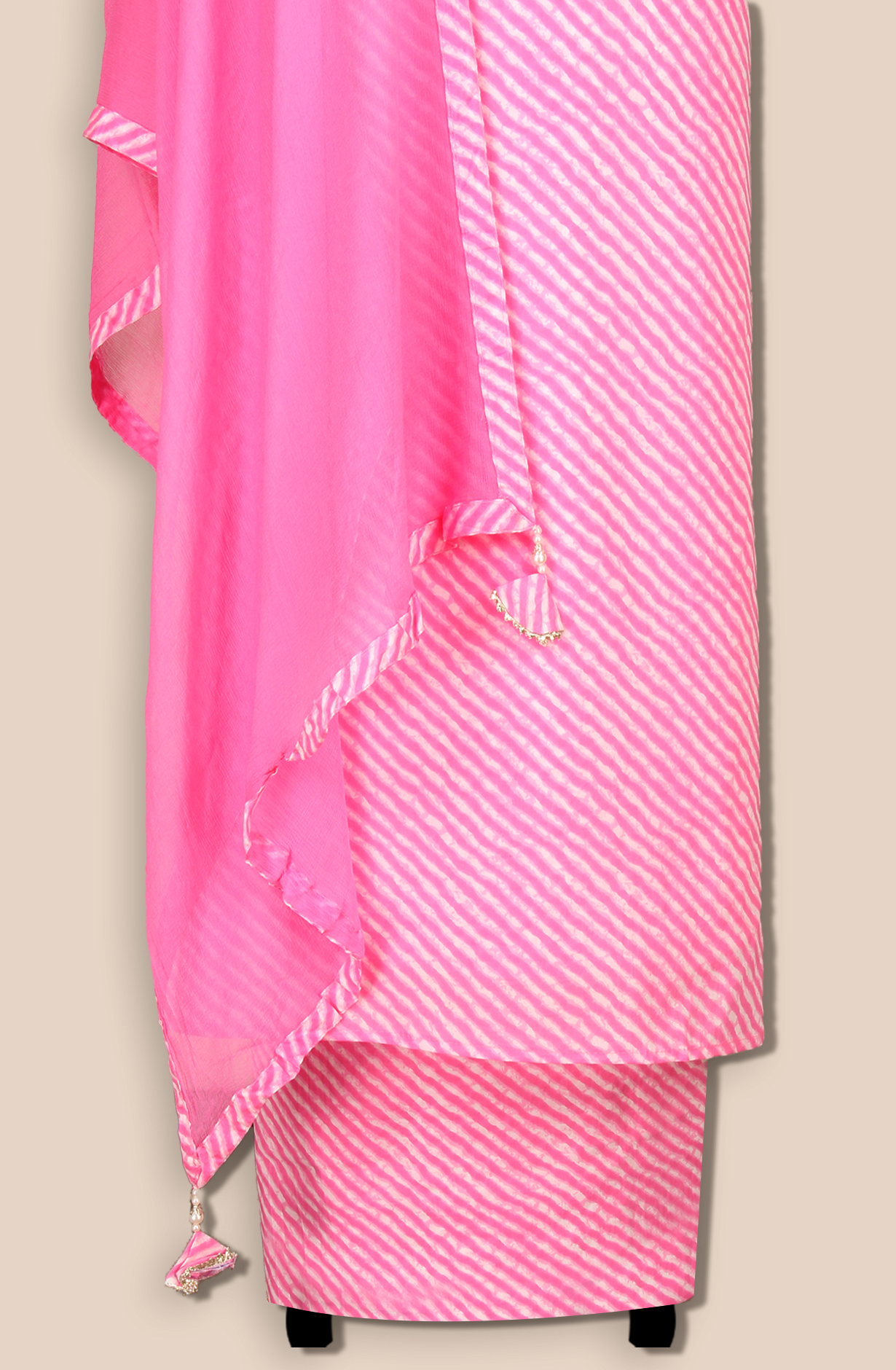 Baby Pink Cotton Unstitched Leheriya Print Suit with Chiffon Dupatta - 693-JDF2832A