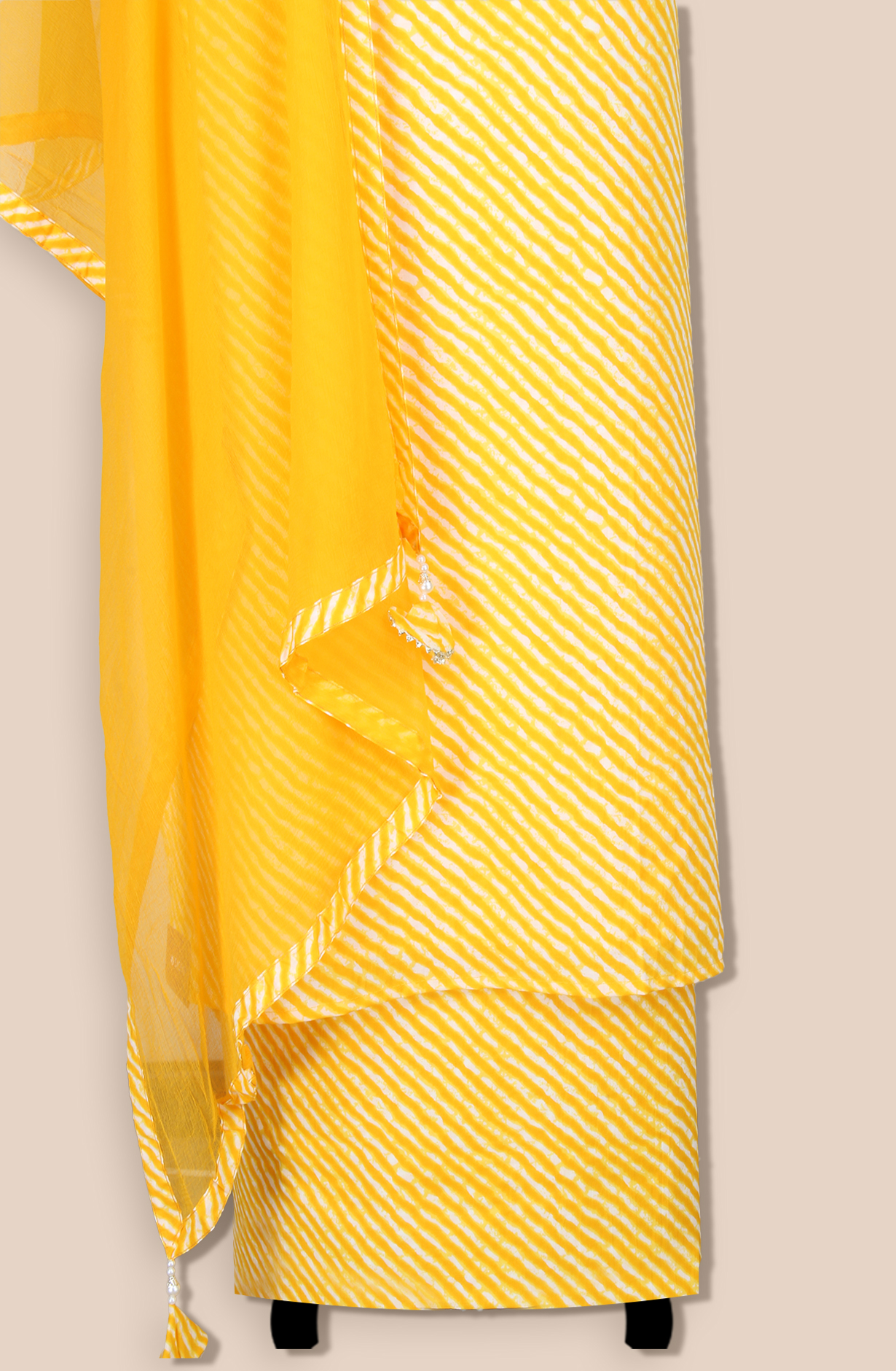 Yellow Cotton Unstitched Leheriya Print Suit with Chiffon Dupatta - 693-JDF2832B