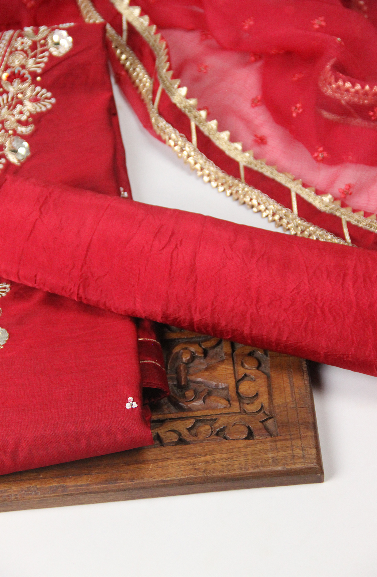 Maroon Silk Suit with Embellished Work on Neckline- 693-JDF2884