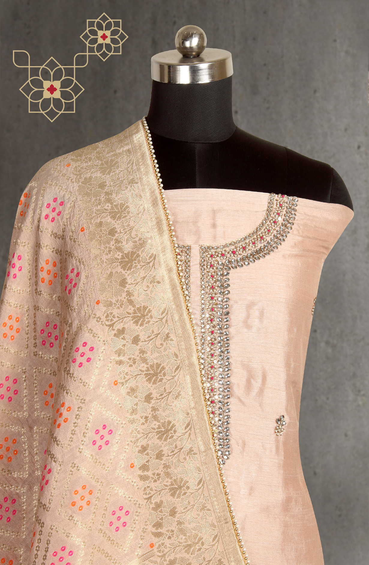 Peach Designer Chanderi Silk Salwar Kameez with Banarasi Dupatta - 693-JFJ326