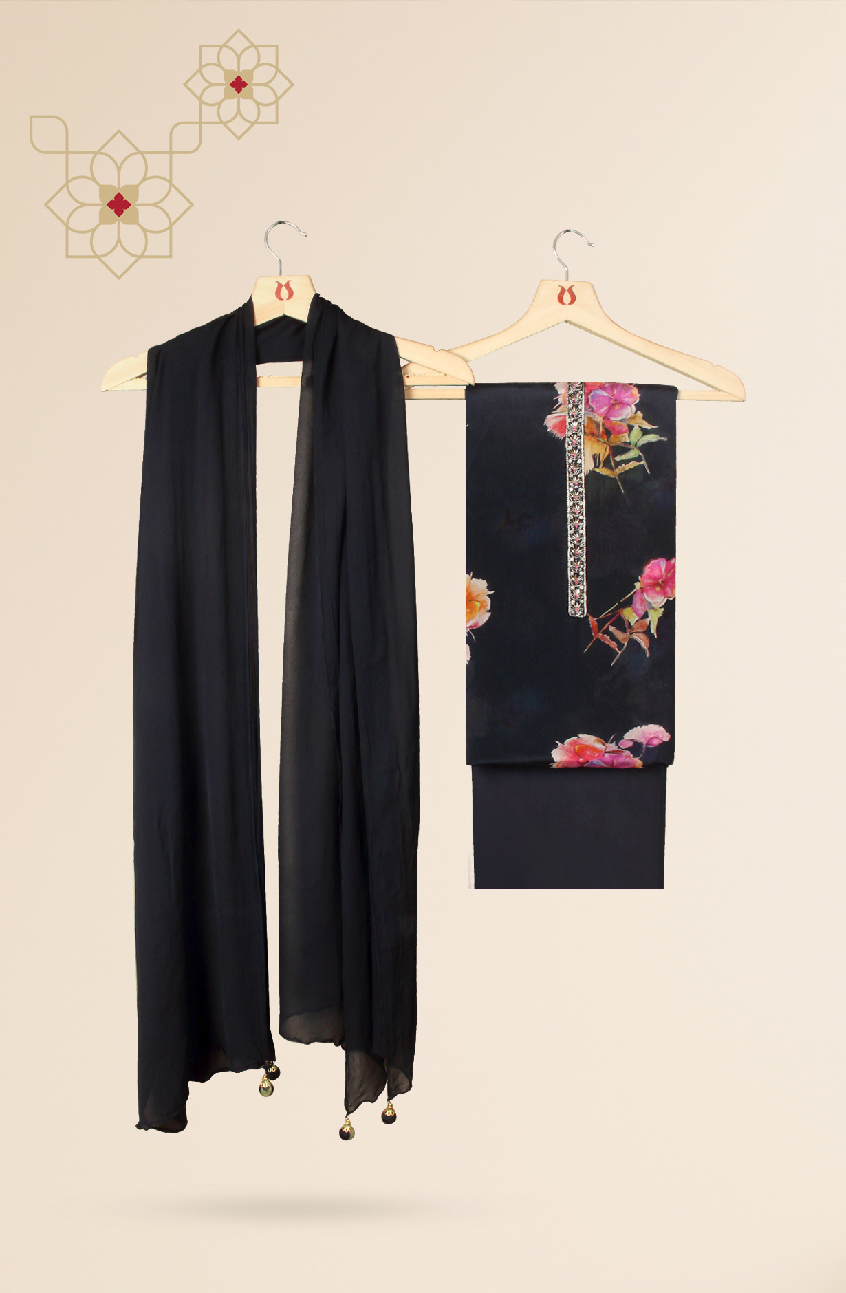 Dark Blue Chinon Digital Printed Suit-sets with Chiffon Dupatta - 693-JFJ444A