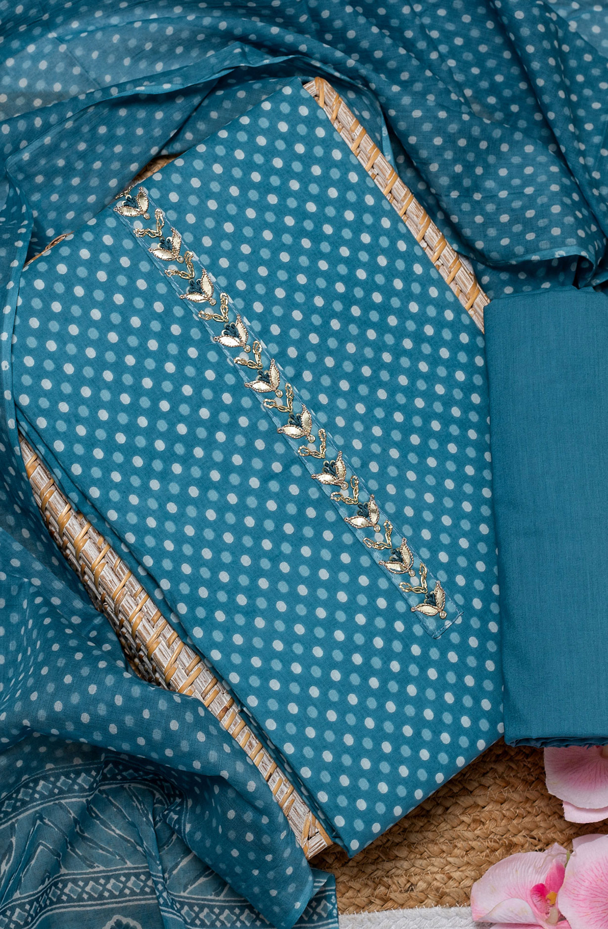 Teal Cotton Printed Salwar Suit Dupatta - 693-JFJ478