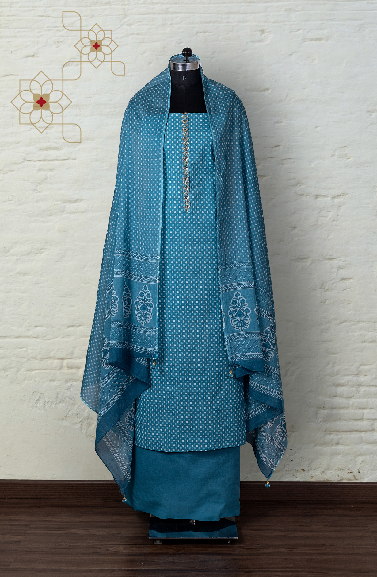 Teal Cotton Printed Salwar Suit Dupatta - 693-JFJ478