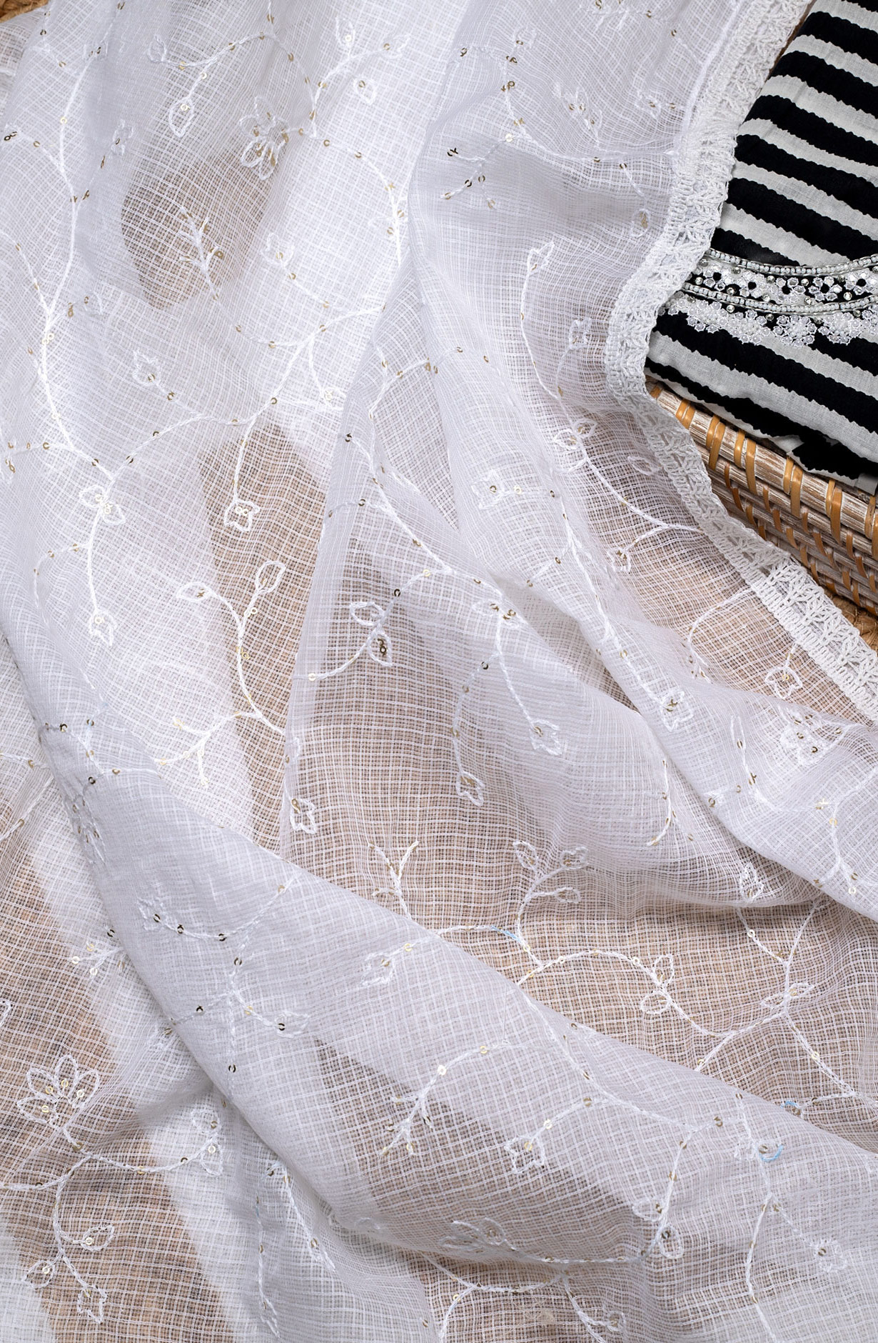 Black and White Cotton Printed Salwar Kameez with Kota Dupatta - 693-JFJ486