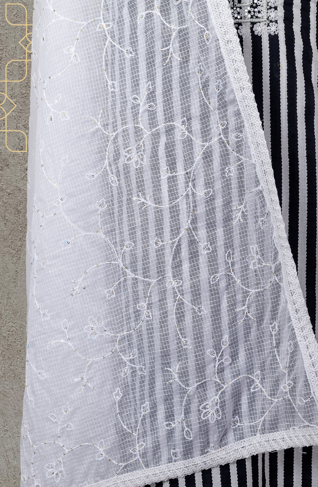 Black and White Cotton Printed Salwar Kameez with Kota Dupatta - 693-JFJ486