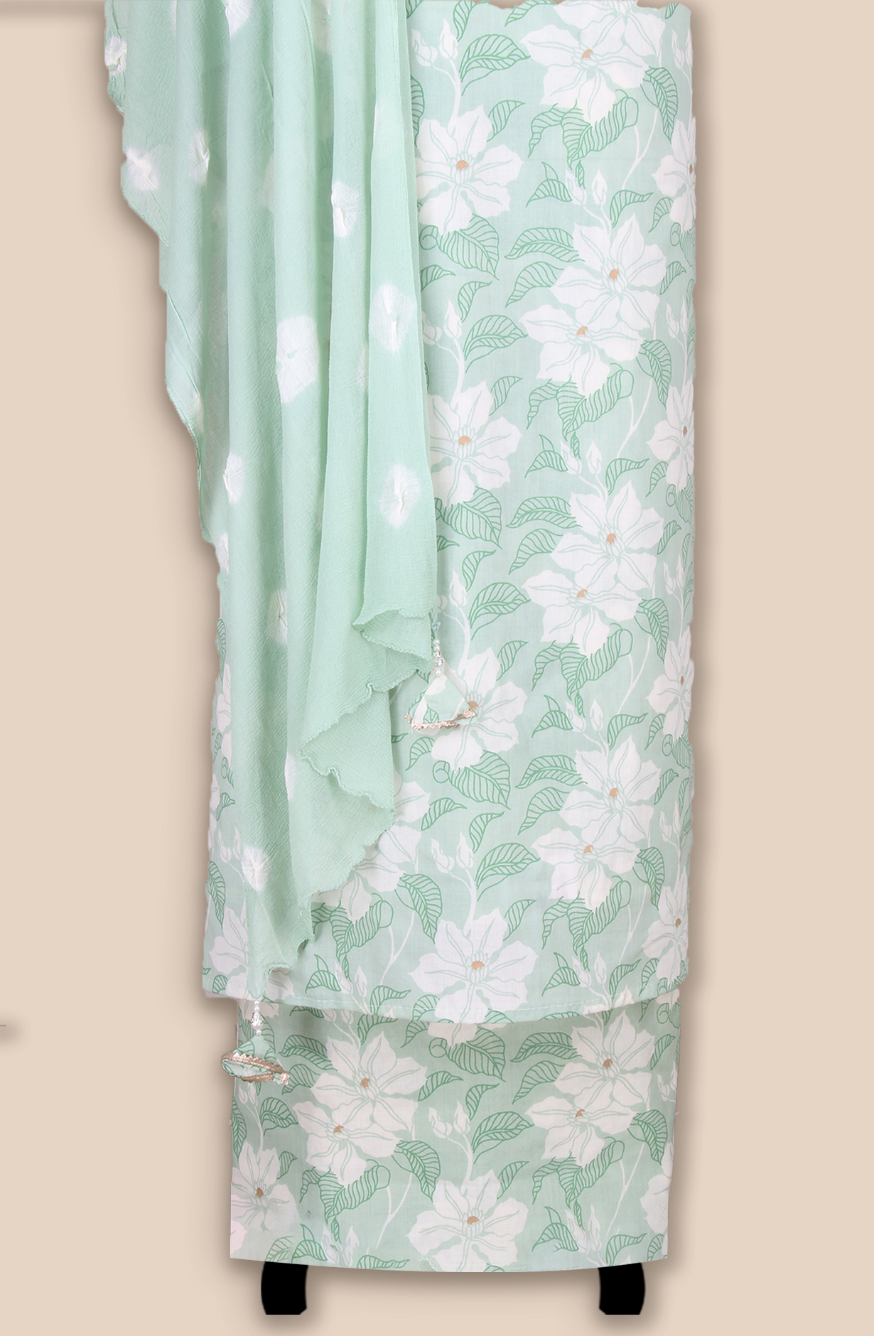Pista Green Cotton Unstitched Printed Suit with Chiffon Dupatta - 693-JFJ718
