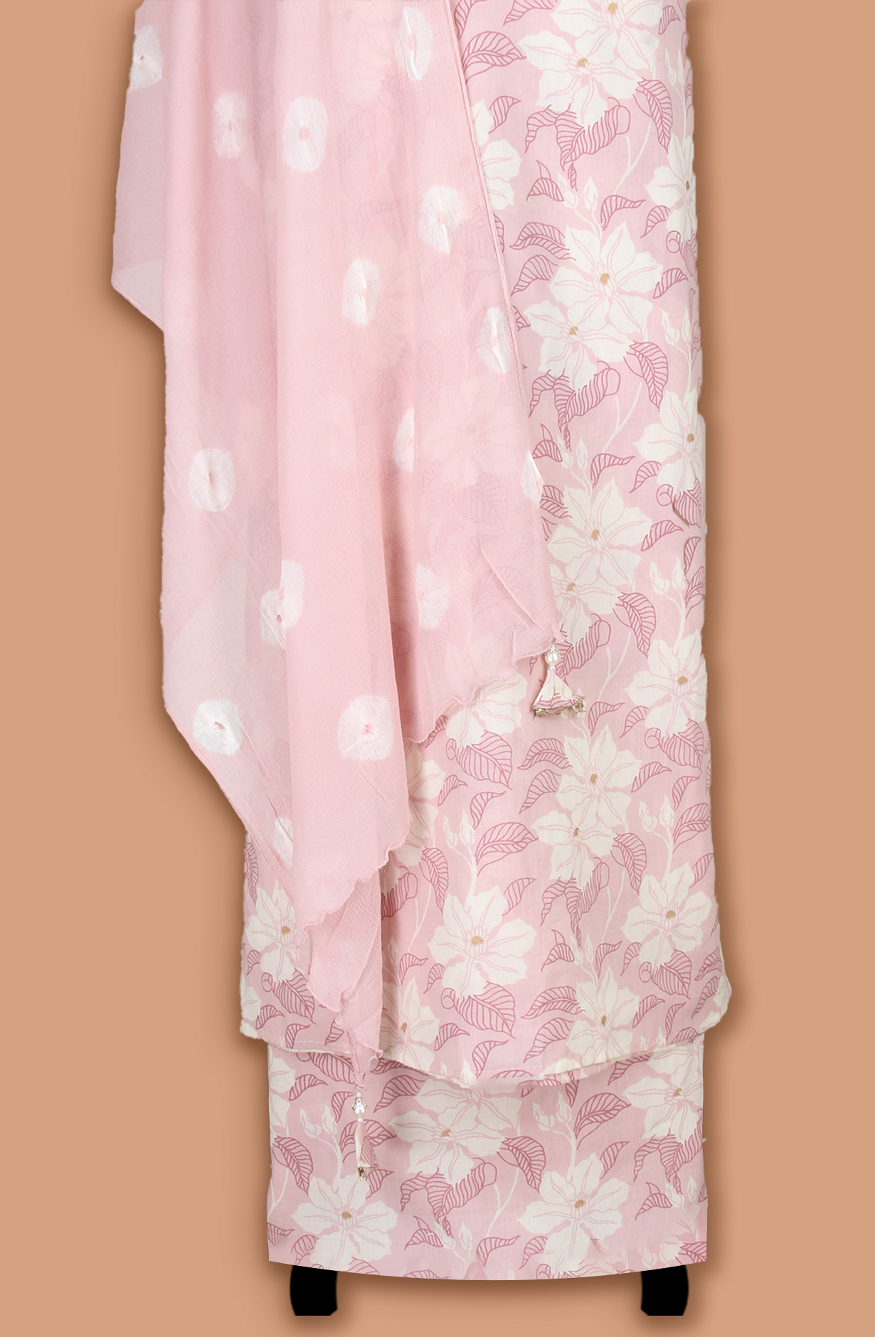 Peach Cotton Unstitched Printed Suit with Chiffon Dupatta - 693-JFJ718A