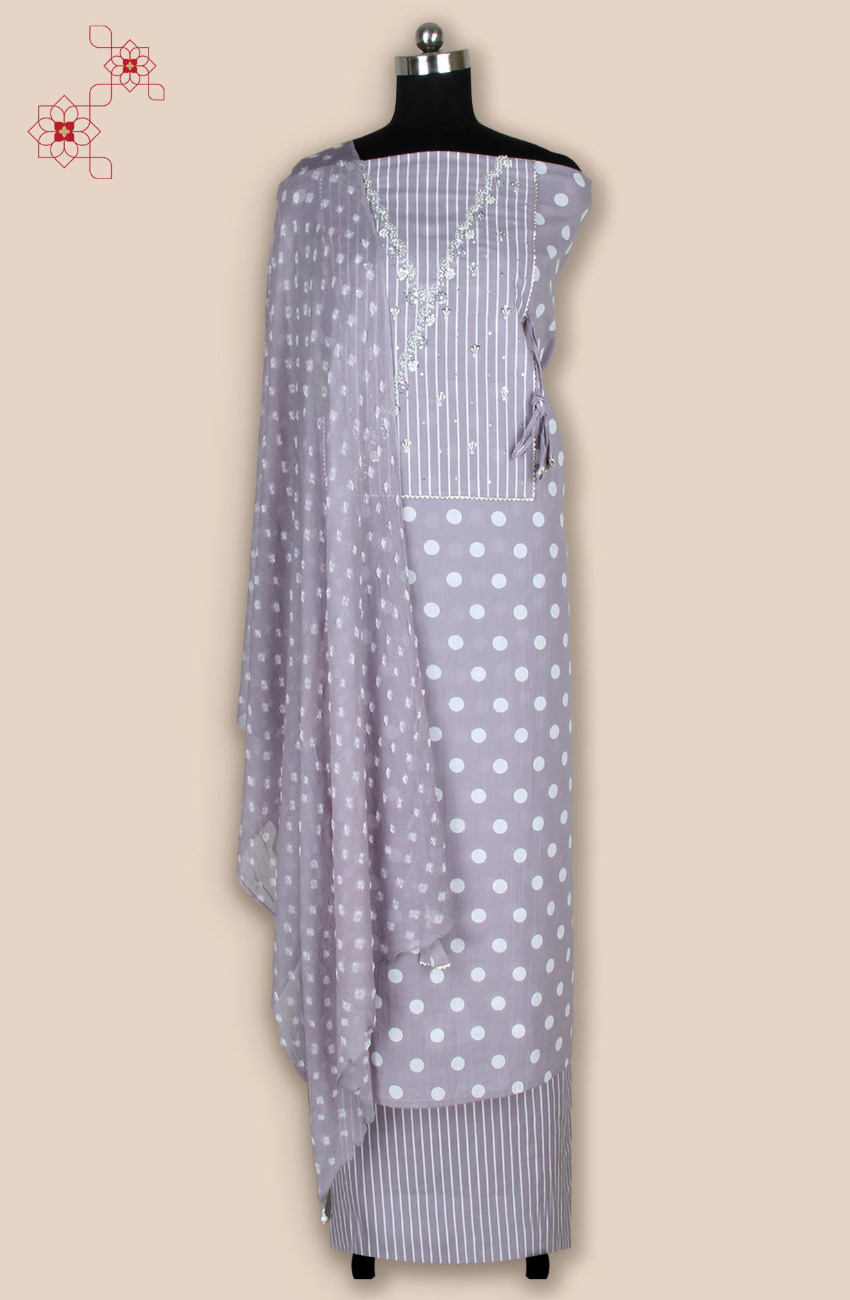 Mauve Cotton Unstitched Printed Suit with Chiffon Dupatta - 693-JFJ747