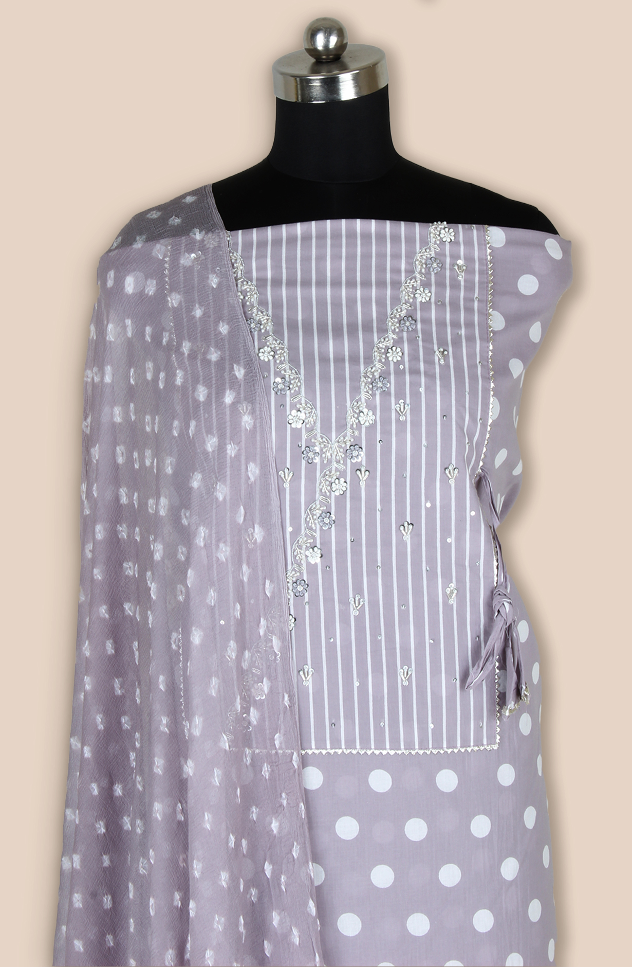 Mauve Cotton Unstitched Printed Suit with Chiffon Dupatta - 693-JFJ747