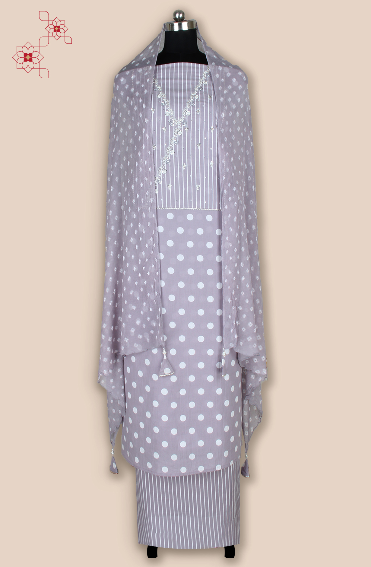 Mauve Cotton Unstitched Printed Suit with Chiffon Dupatta - 693-JFJ747