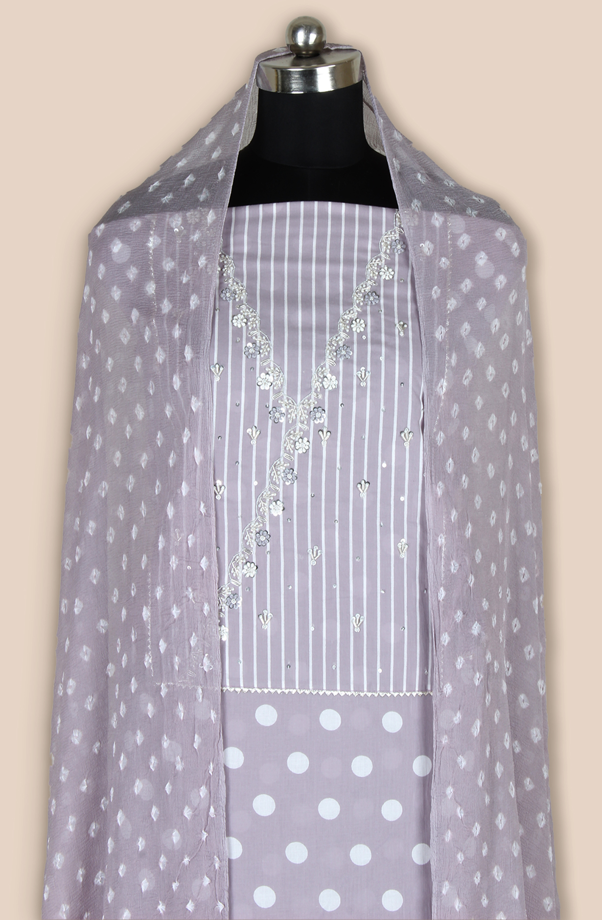 Mauve Cotton Unstitched Printed Suit with Chiffon Dupatta - 693-JFJ747