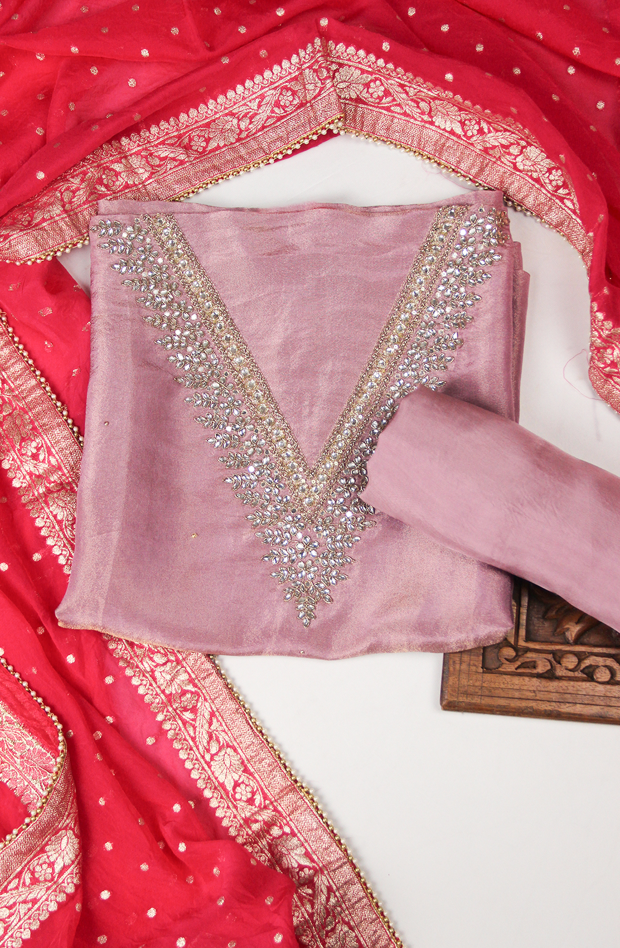 Purple Silk Unstitched Salwaar Kameez with Dupatta- 693-JFJ803