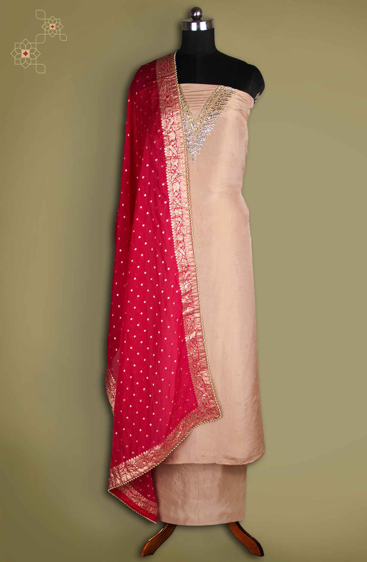 Peach Silk Unstitched Salwaar Kameez with Dupatta- 693-JFJ803A