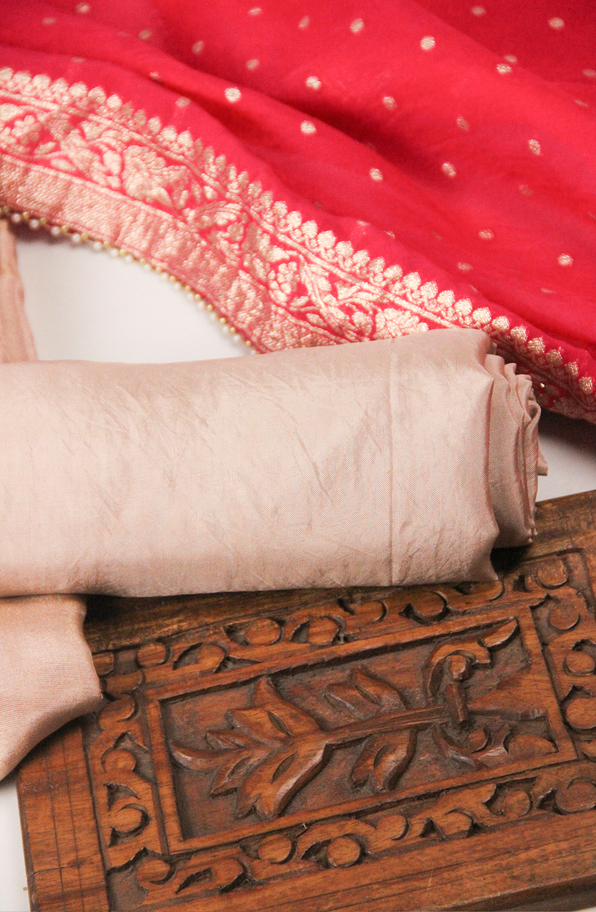 Peach Silk Unstitched Salwaar Kameez with Dupatta- 693-JFJ803A