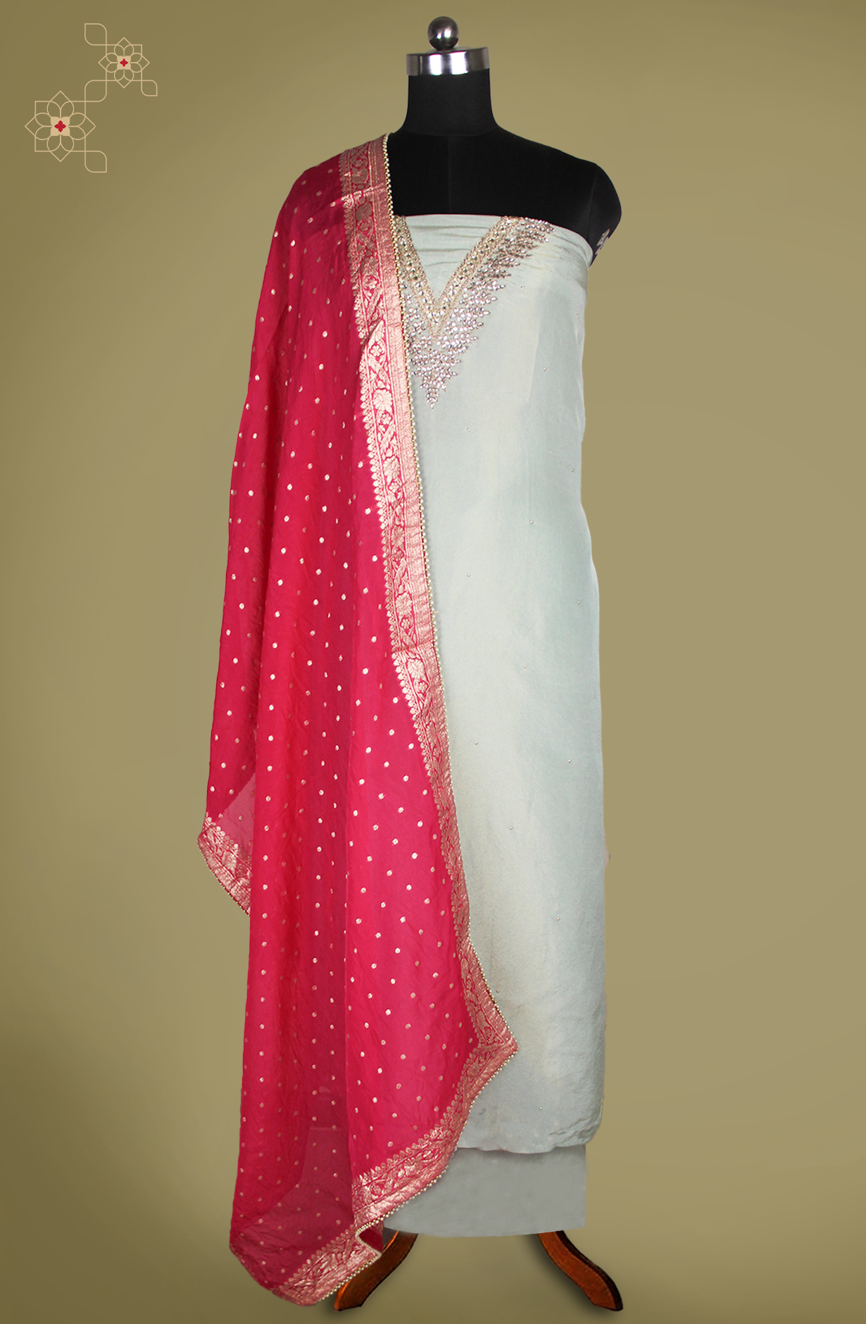 Pastel Green Silk Unstitched Salwaar Kameez with Dupatta- 693-JFJ803B