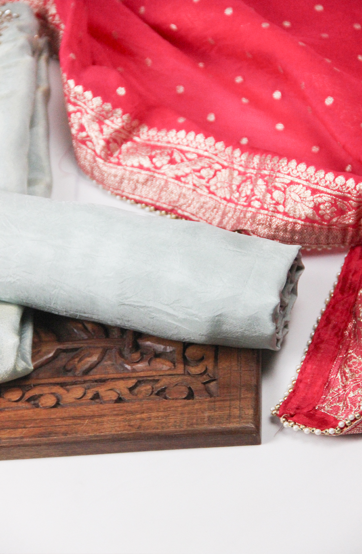 Pastel Green Silk Unstitched Salwaar Kameez with Dupatta- 693-JFJ803B