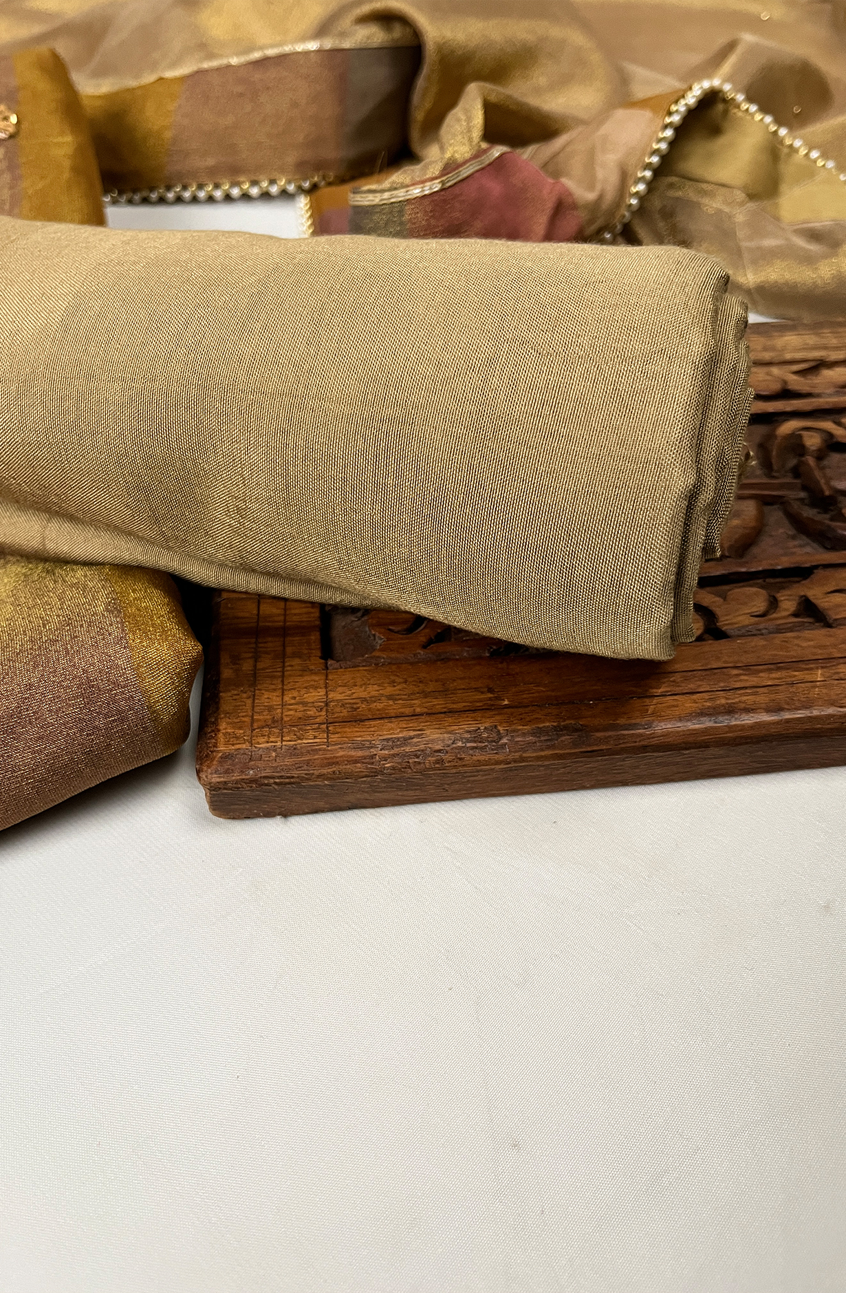 Brown Silk Unstitched Salwaar Kameez with Dupatta- 693-JFJ844