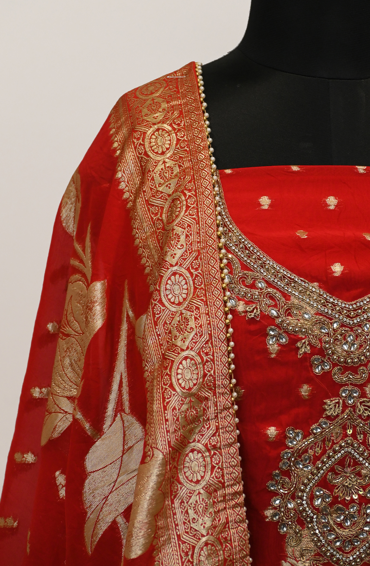 Red Organza Banarsi Suit Set with Beautiful Dupatta - 693-JFJ971