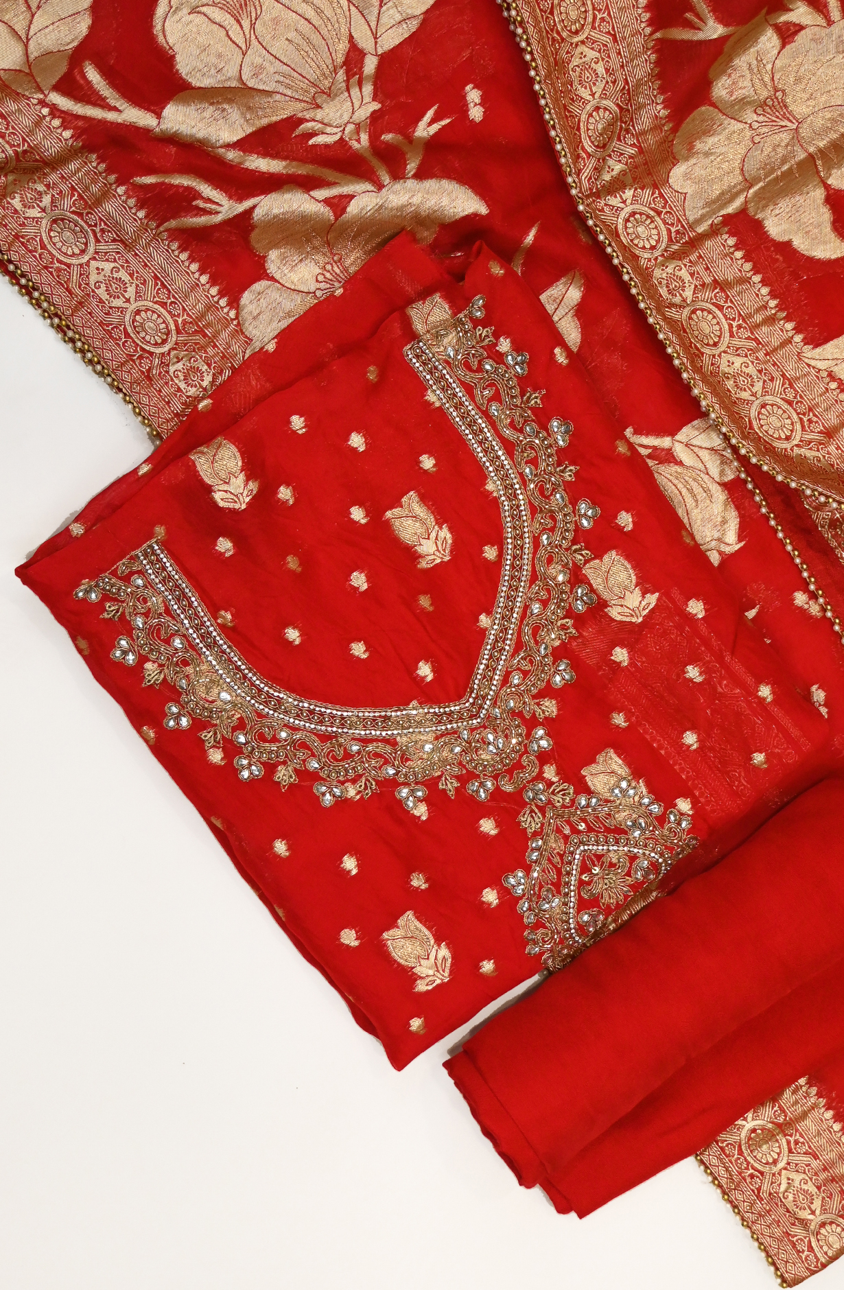 Red Organza Banarsi Suit Set with Beautiful Dupatta - 693-JFJ971