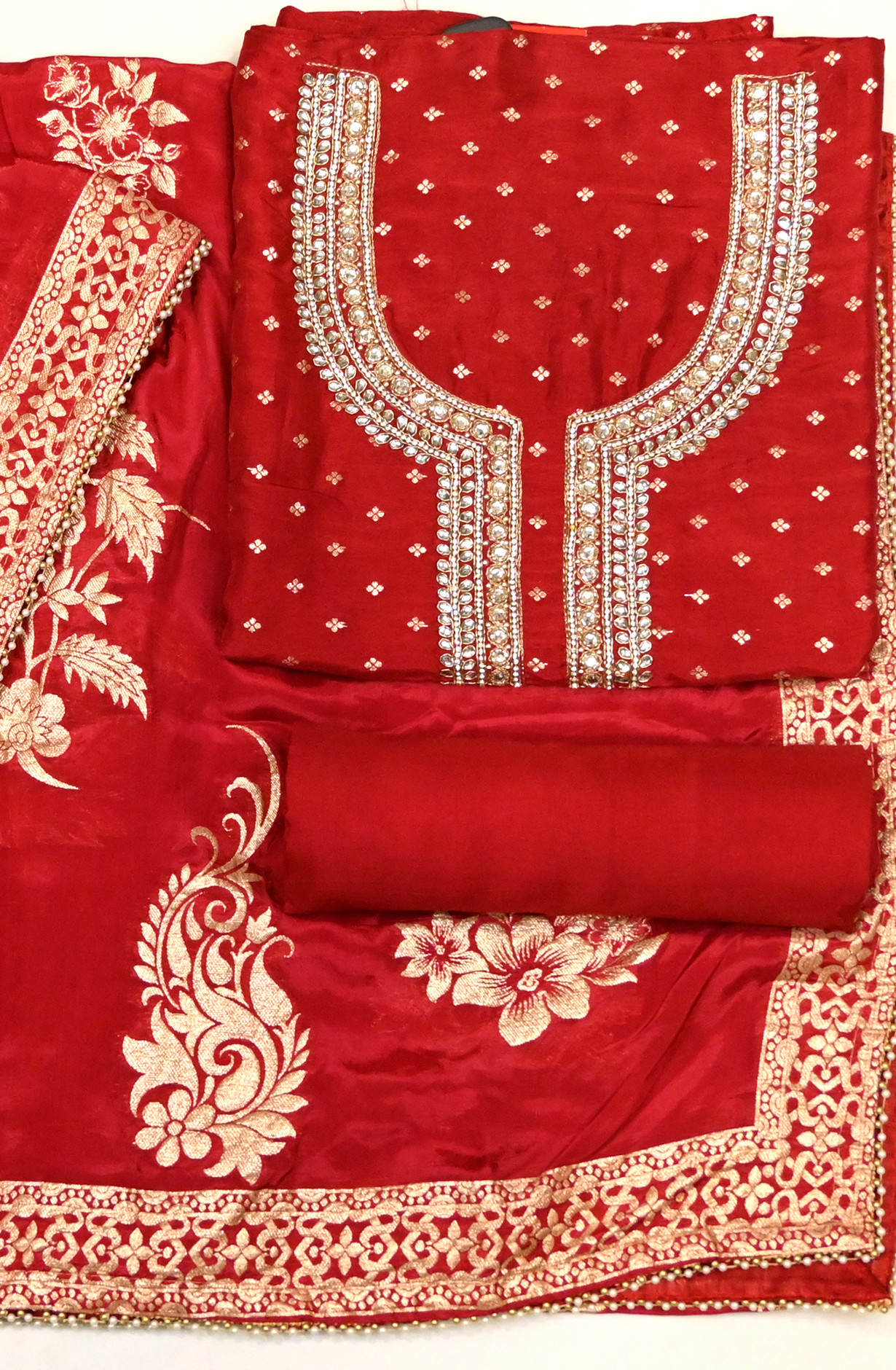 Red Organza Banarsi Suit Set with Beautiful Dupatta - 693-JFJ971